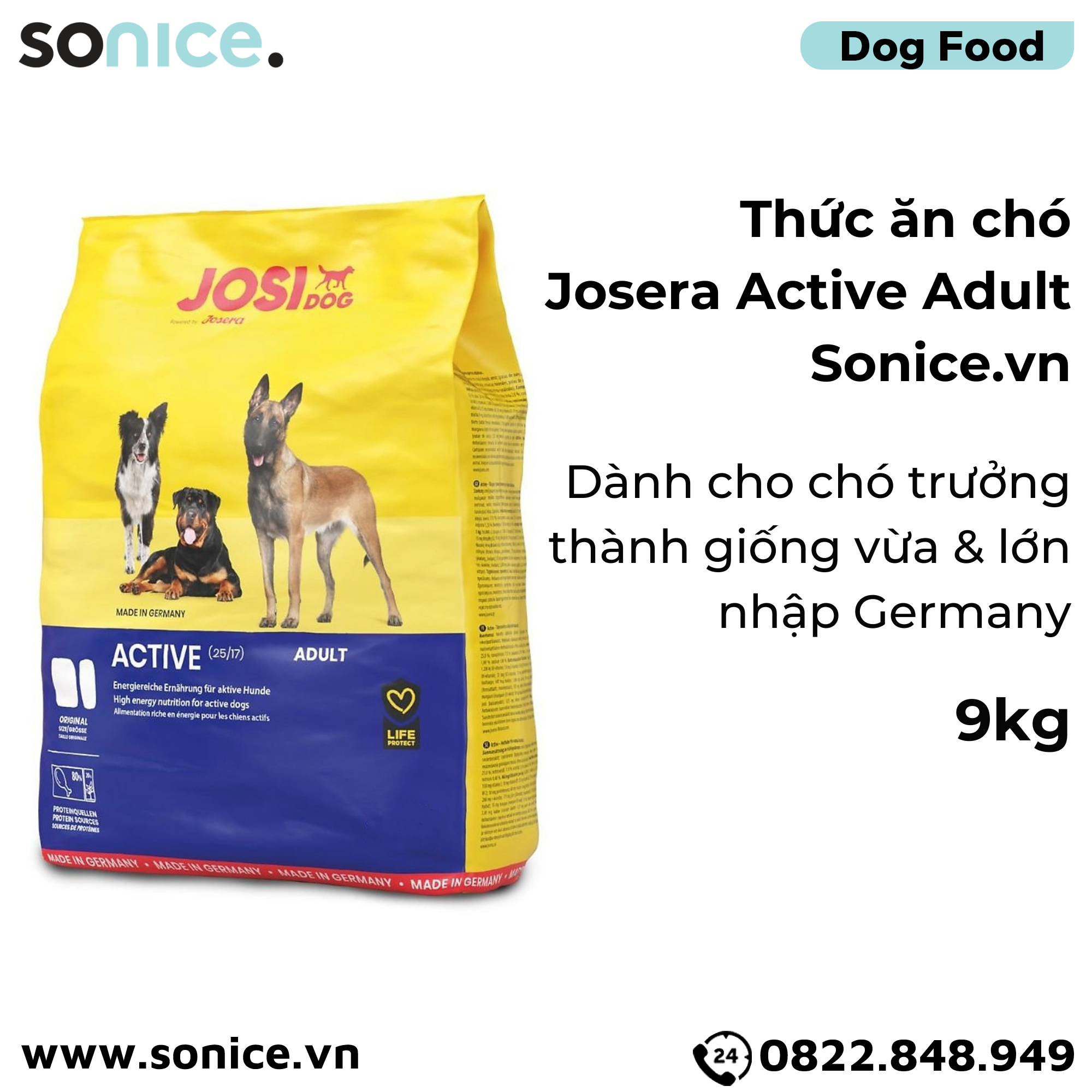  Thức ăn chó Josera Active Adult 9kg - chó trưởng thành giống vừa & lớn nhập Germany SONICE. 