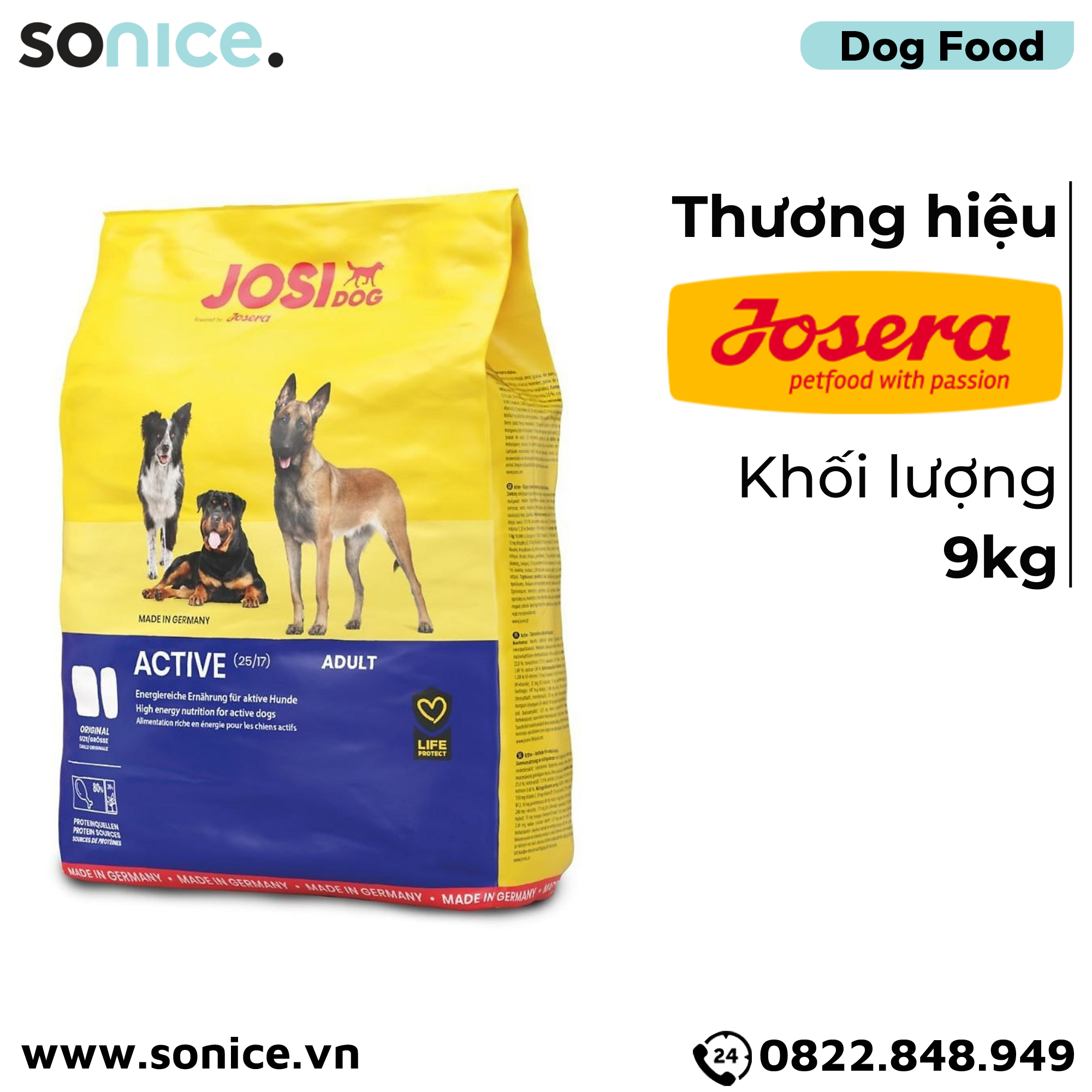  Thức ăn chó Josera Active Adult 9kg - chó trưởng thành giống vừa & lớn nhập Germany SONICE. 