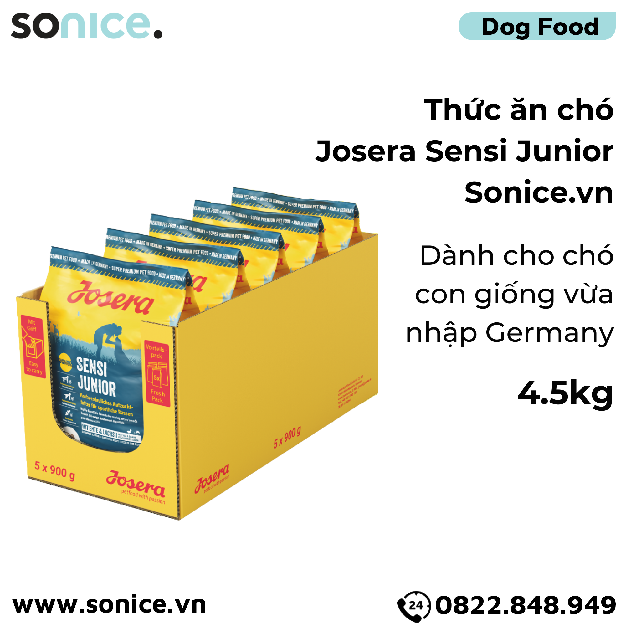  Thức ăn chó Josera Sensi Junior 4.5kg - chó con giống vừa nhập Germany SONICE. 