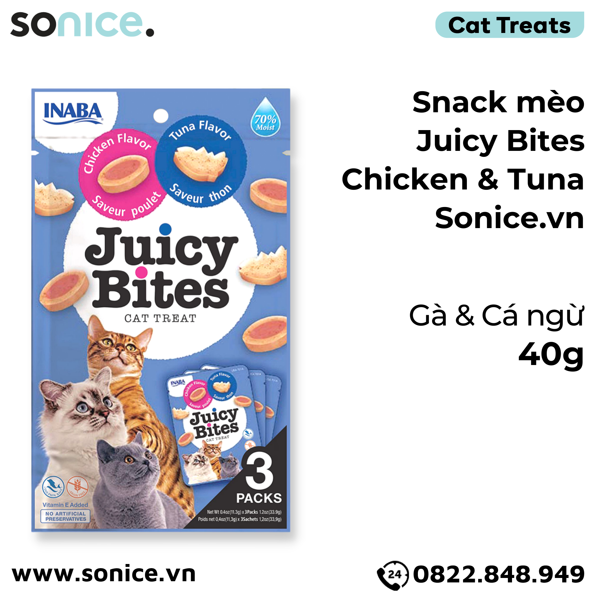  Snack mèo Juicy Bites Chicken & Tuna - 40g SONICE. 