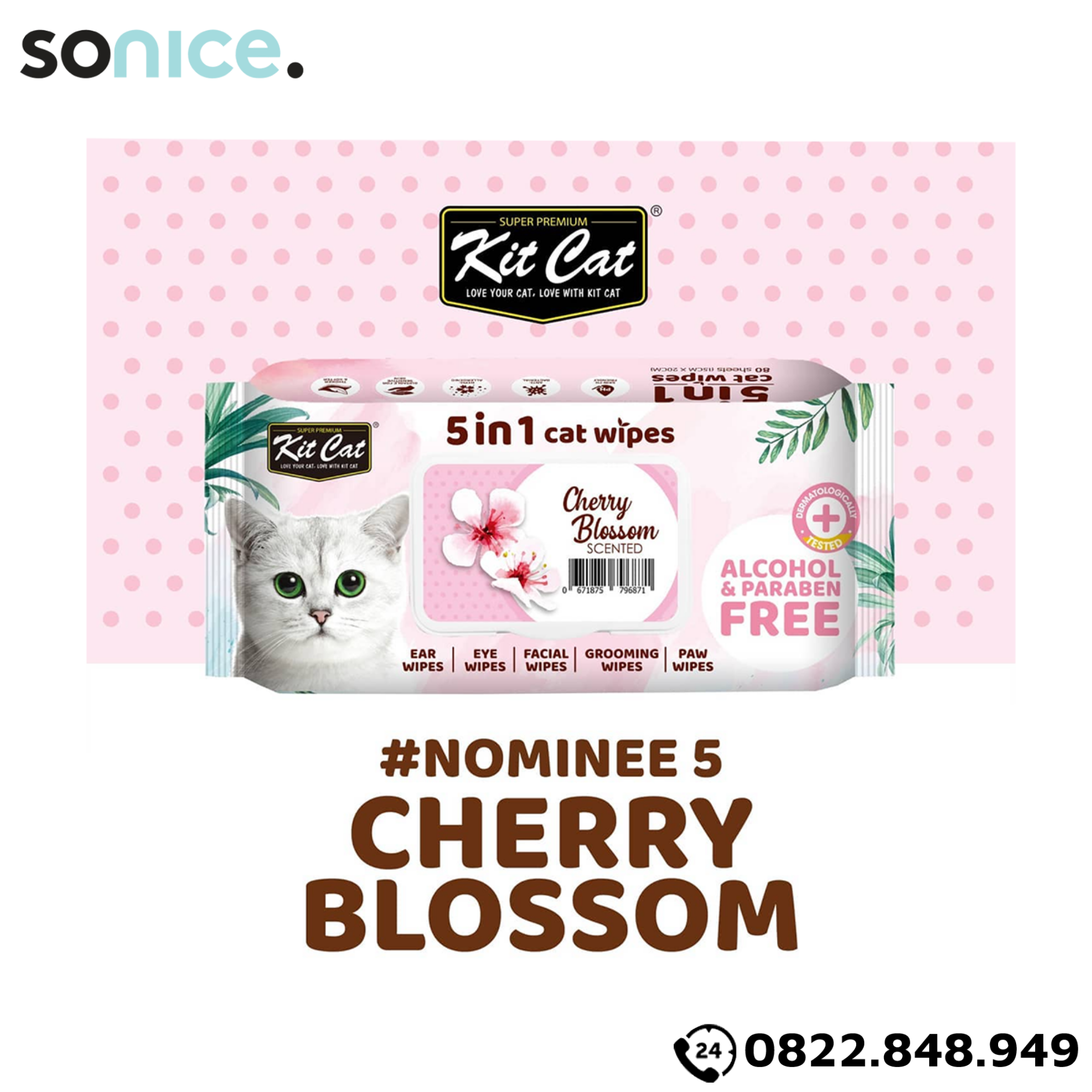  Khăn giấy ướt vệ sinh Kit Cat 5in1 Cat Wipes - Vệ sinh toàn thân cho Mèo SONICE. 