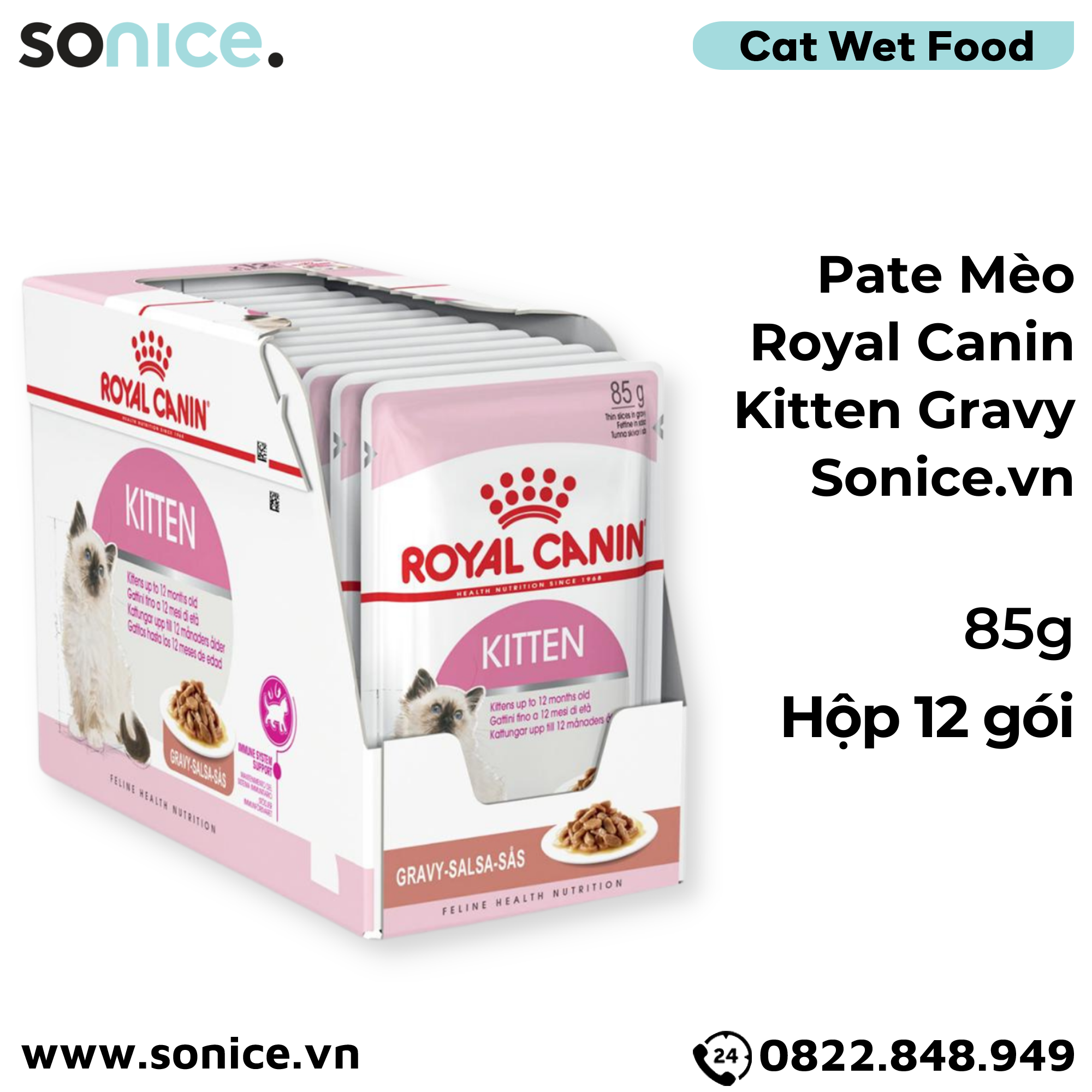  Pate mèo Royal Canin Kitten Gravy 85g - Hộp 12 gói SONICE. 