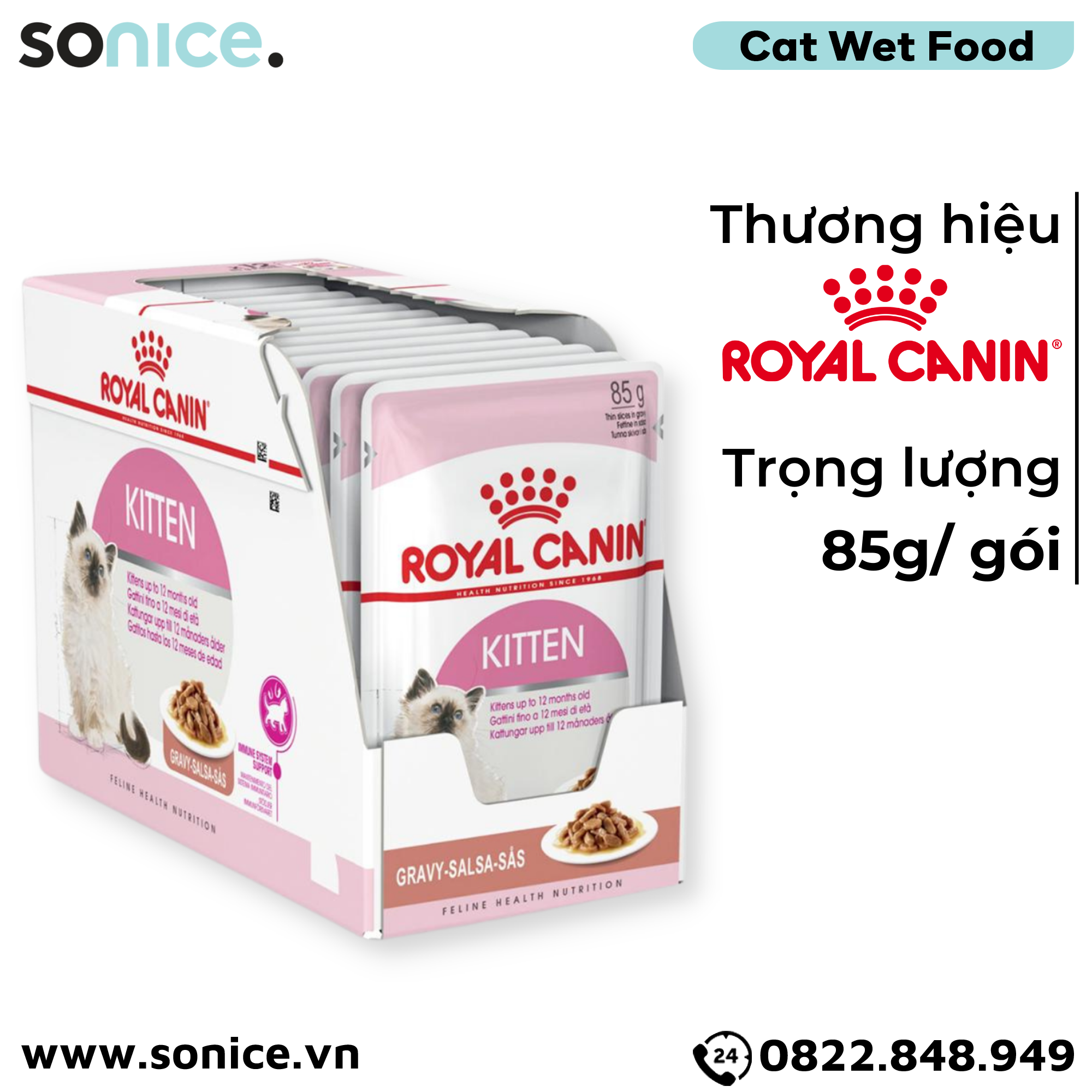  Pate mèo Royal Canin Kitten Gravy 85g - Hộp 12 gói SONICE. 