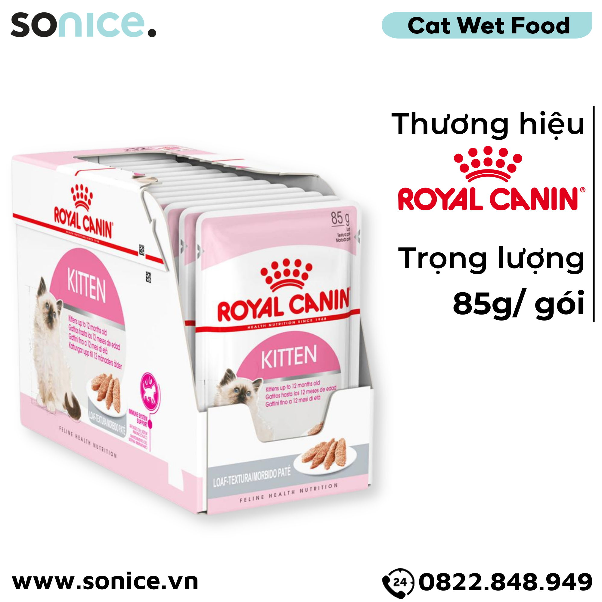  Pate mèo Royal Canin Kitten Loaf 85g - Hộp 12 gói SONICE. 