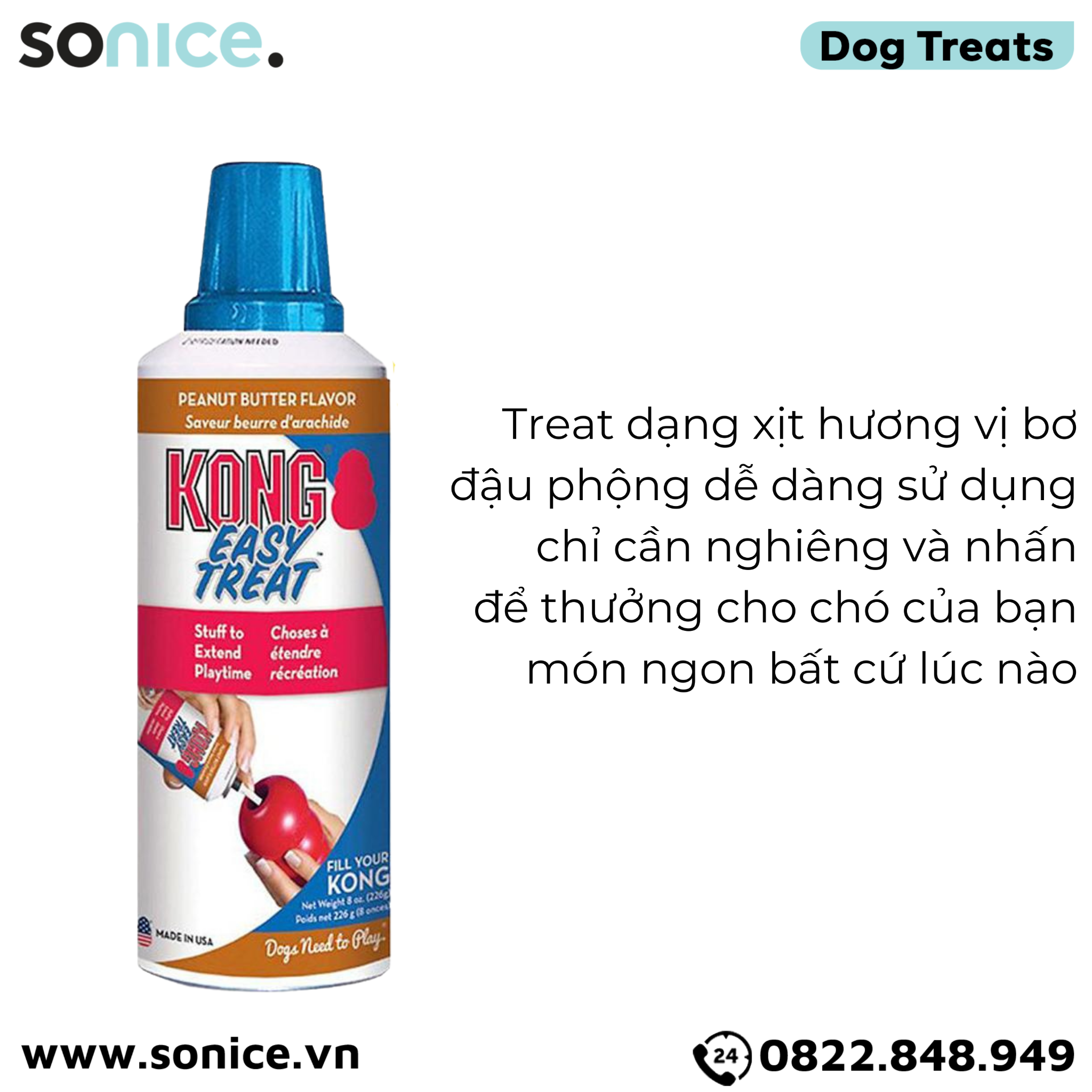  Treat Kong Stuff Easy Peanut Butter 226g - dạng gel vị bơ đậu phộng, kết hợp cùng đồ chơi KONG SONICE. 