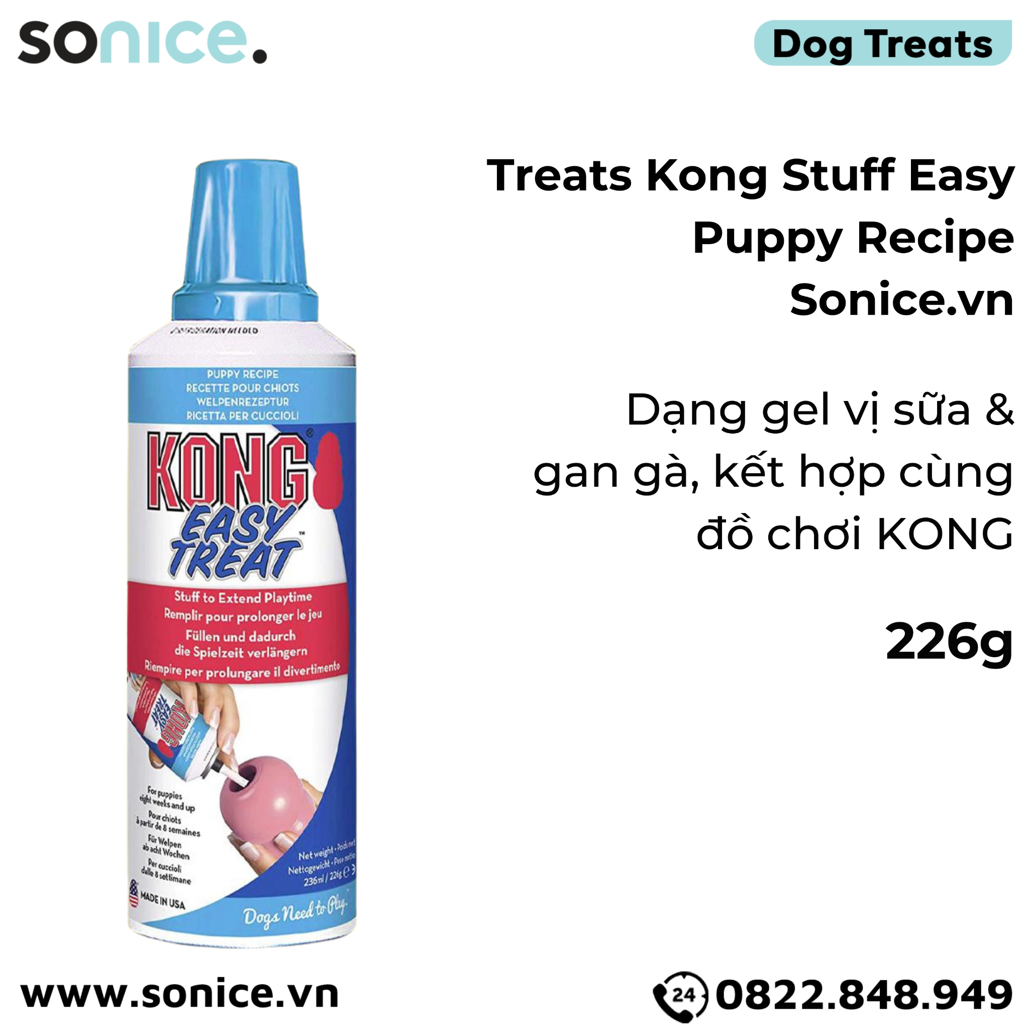  Treats Kong Stuff Easy Puppy Recipe 226g - dạng gel vị sữa & gan gà, kết hợp cùng đồ chơi KONG SONICE. 