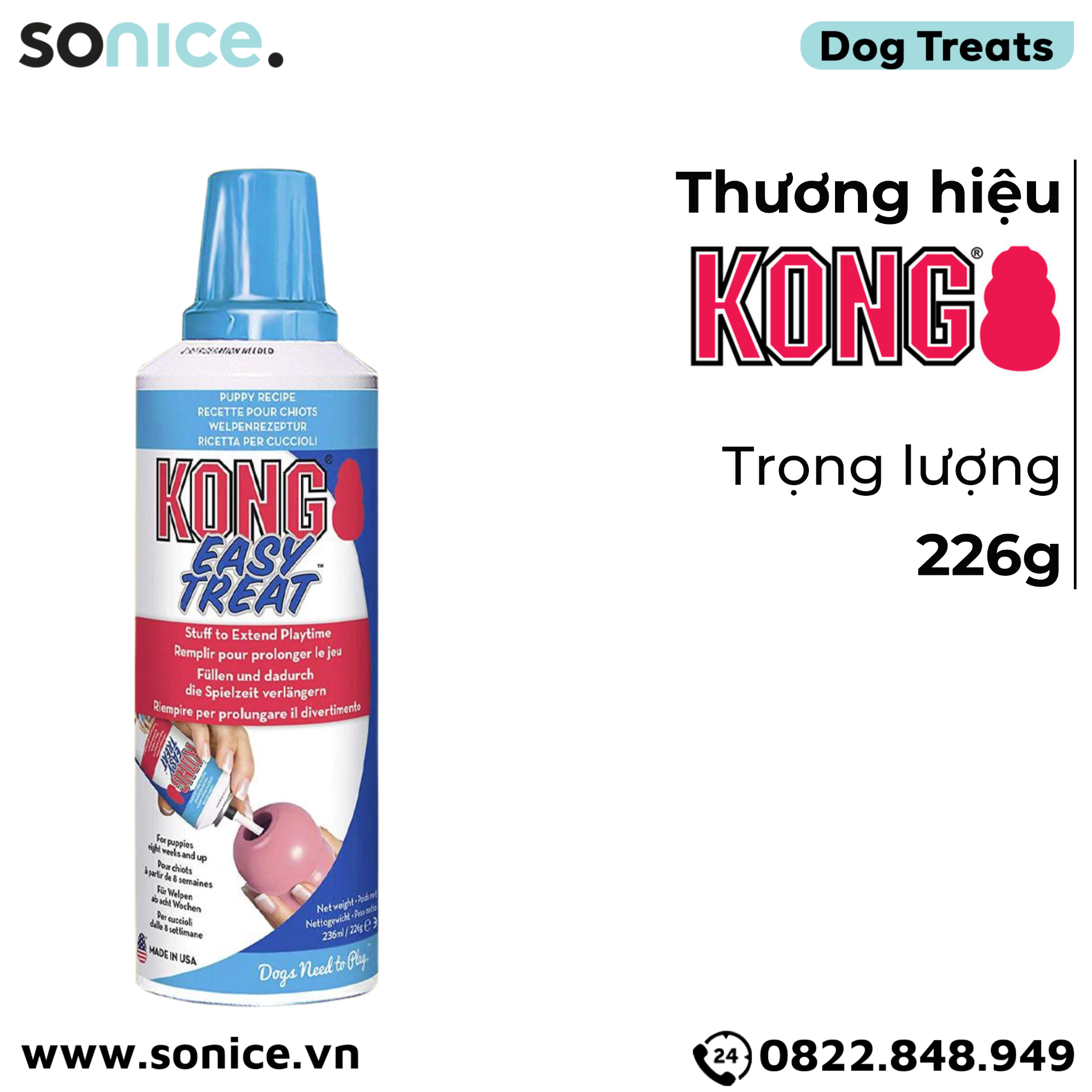  Treats Kong Stuff Easy Puppy Recipe 226g - dạng gel vị sữa & gan gà, kết hợp cùng đồ chơi KONG SONICE. 