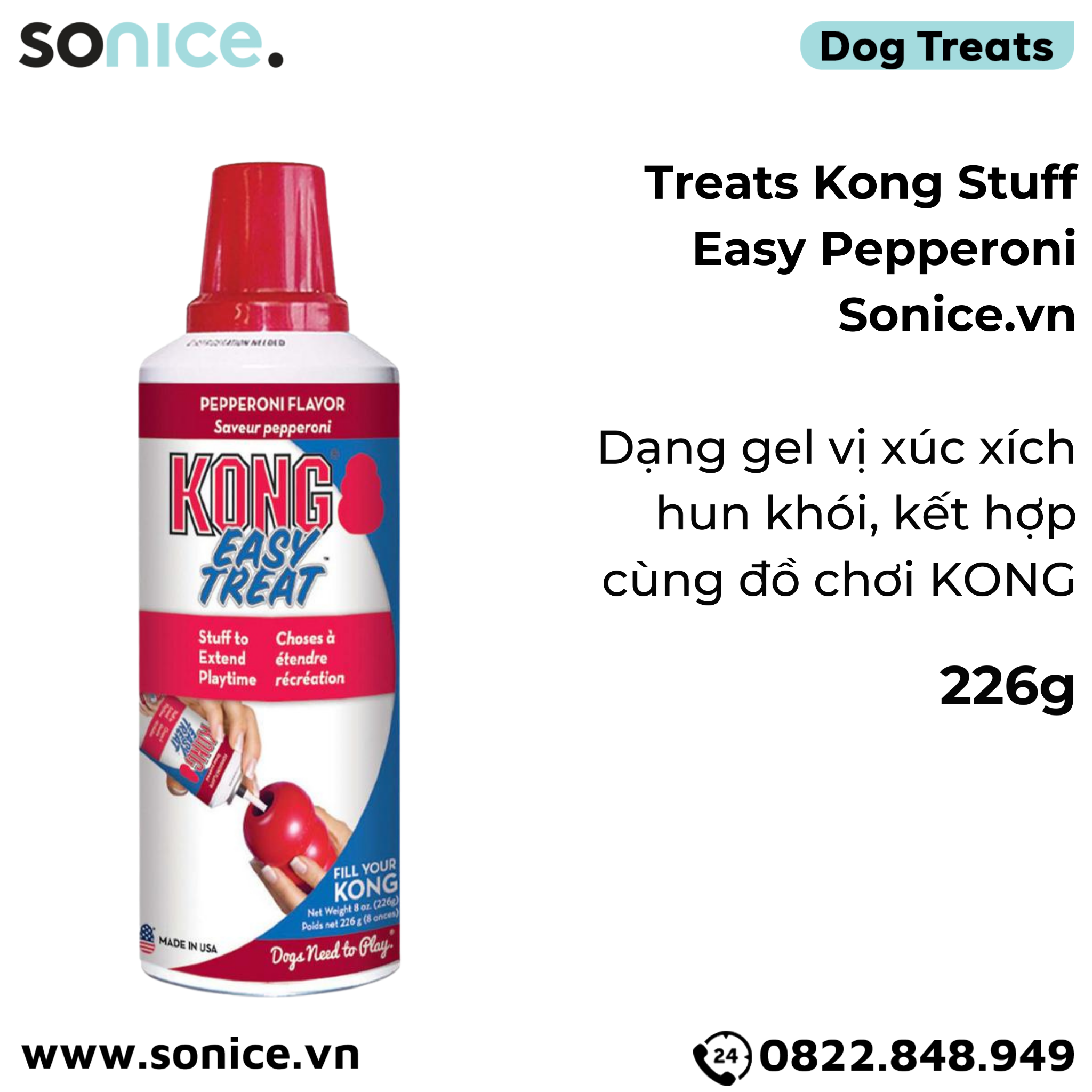  Treats Kong Stuff Easy Pepperoni 226g - dạng gel vị xúc xích hun khói, kết hợp cùng đồ chơi KONG SONICE. 