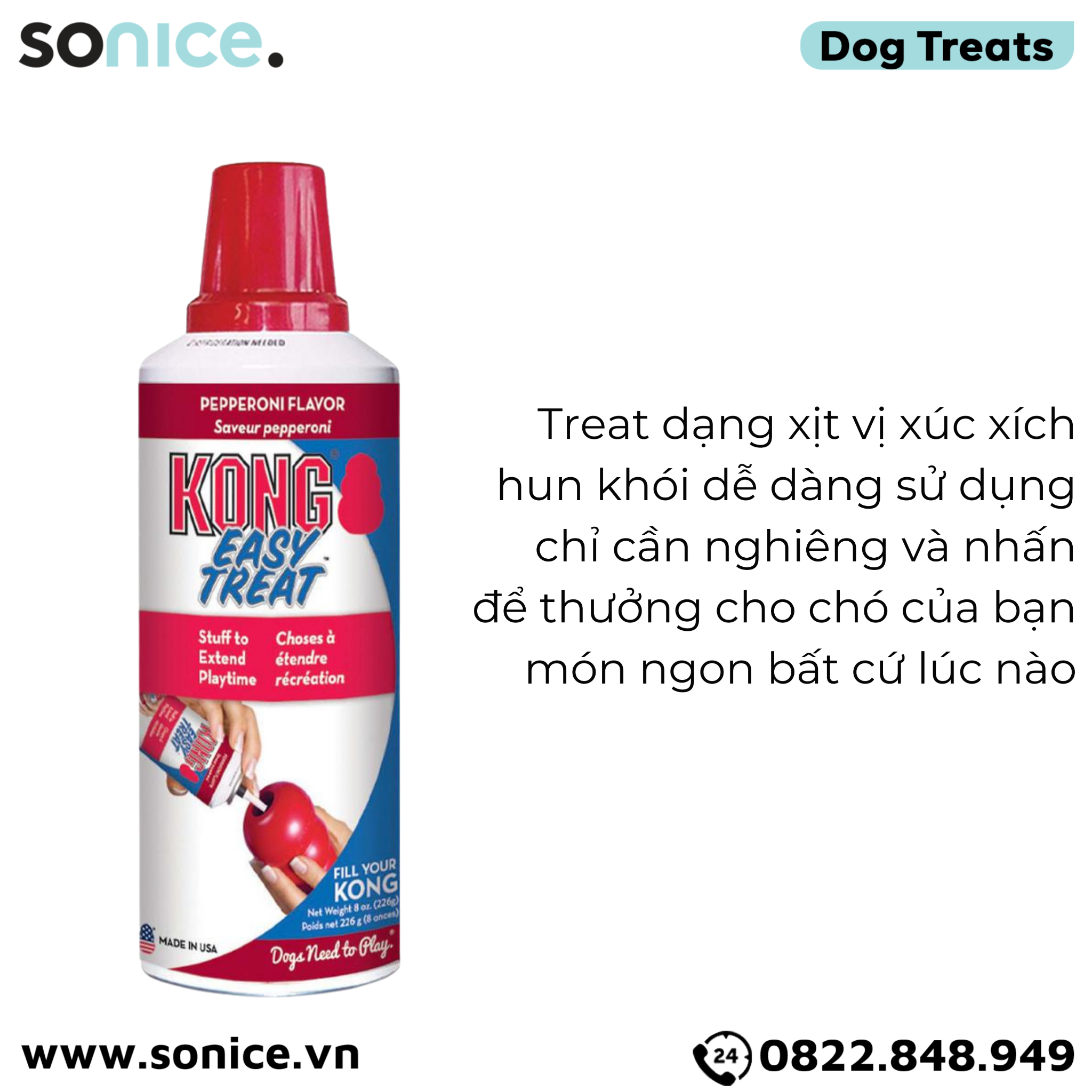  Treats Kong Stuff Easy Pepperoni 226g - dạng gel vị xúc xích hun khói, kết hợp cùng đồ chơi KONG SONICE. 