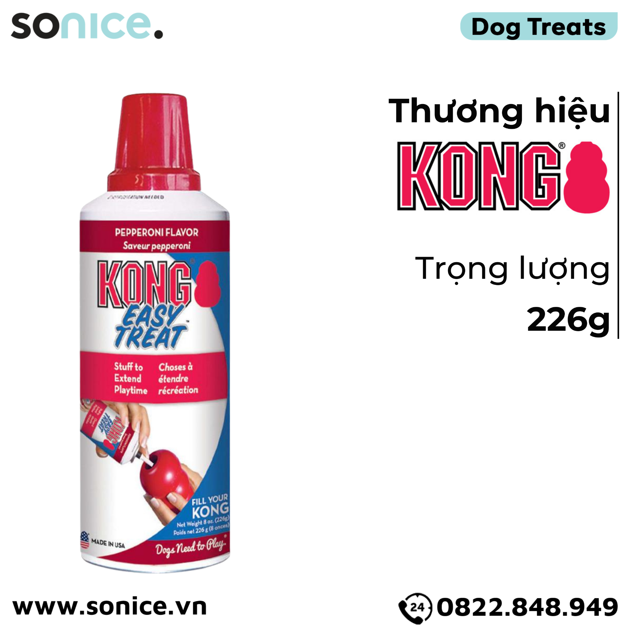  Treats Kong Stuff Easy Pepperoni 226g - dạng gel vị xúc xích hun khói, kết hợp cùng đồ chơi KONG SONICE. 