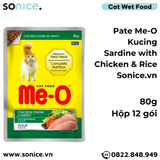  Pate mèo Me-o Kucing Sardine with Chicken & Rice 80g - hộp 12 gói SONICE. 