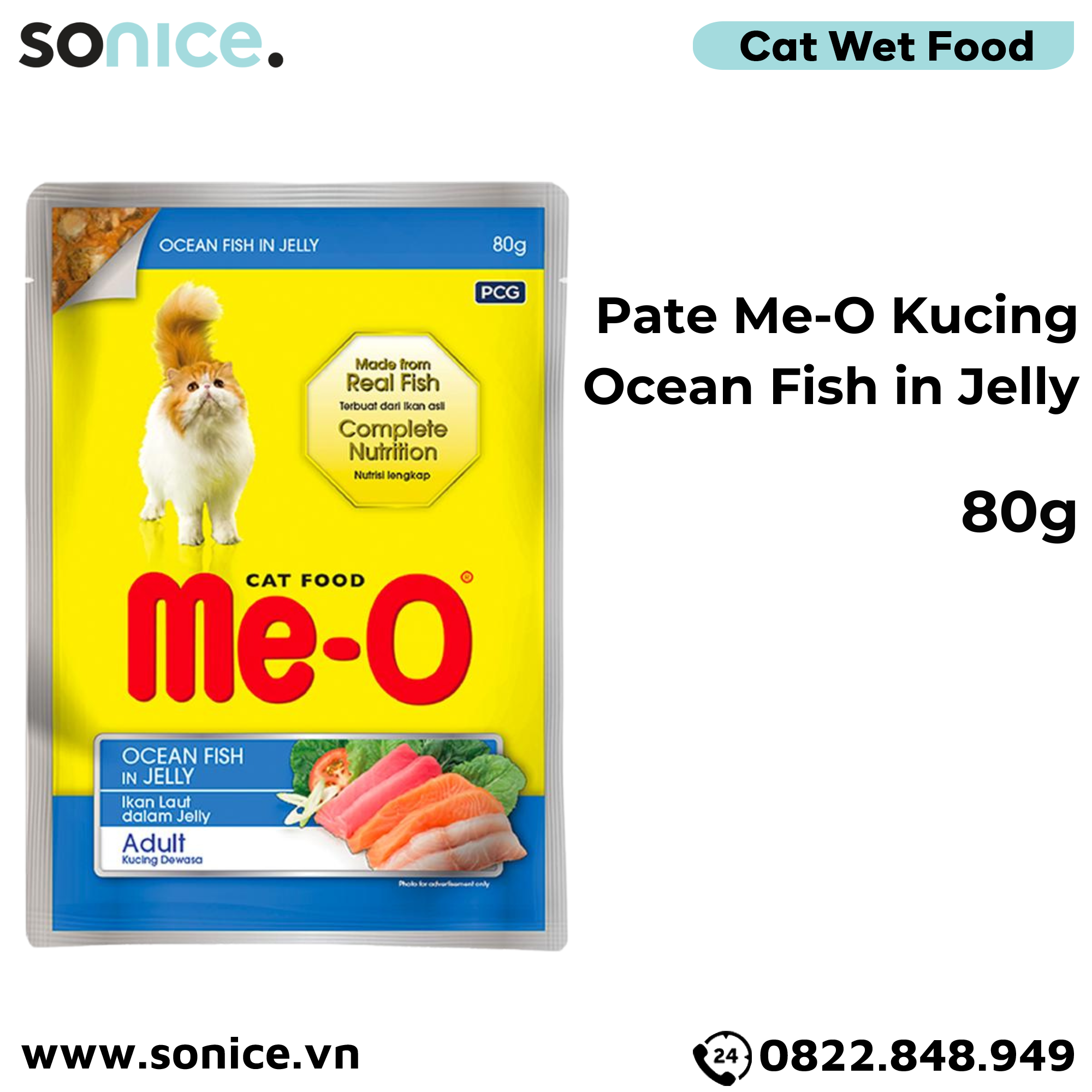  Combo Pate Me-o Kucing Mix vị Tuna, Ocean Fish, Sardine, White Fish, Chicken 80g - 24 gói SONICE. 