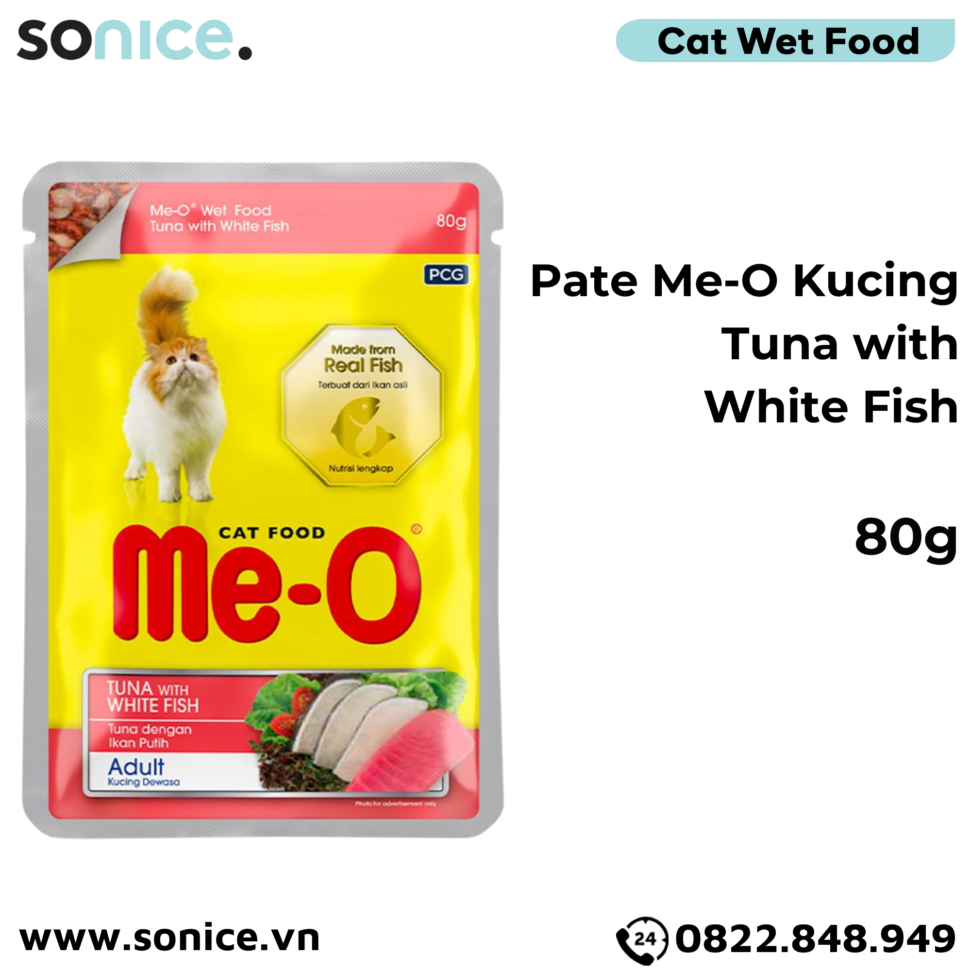  Combo Pate Me-o Kucing Mix vị Tuna, Ocean Fish, Sardine, White Fish, Chicken 80g - 48 gói SONICE. 