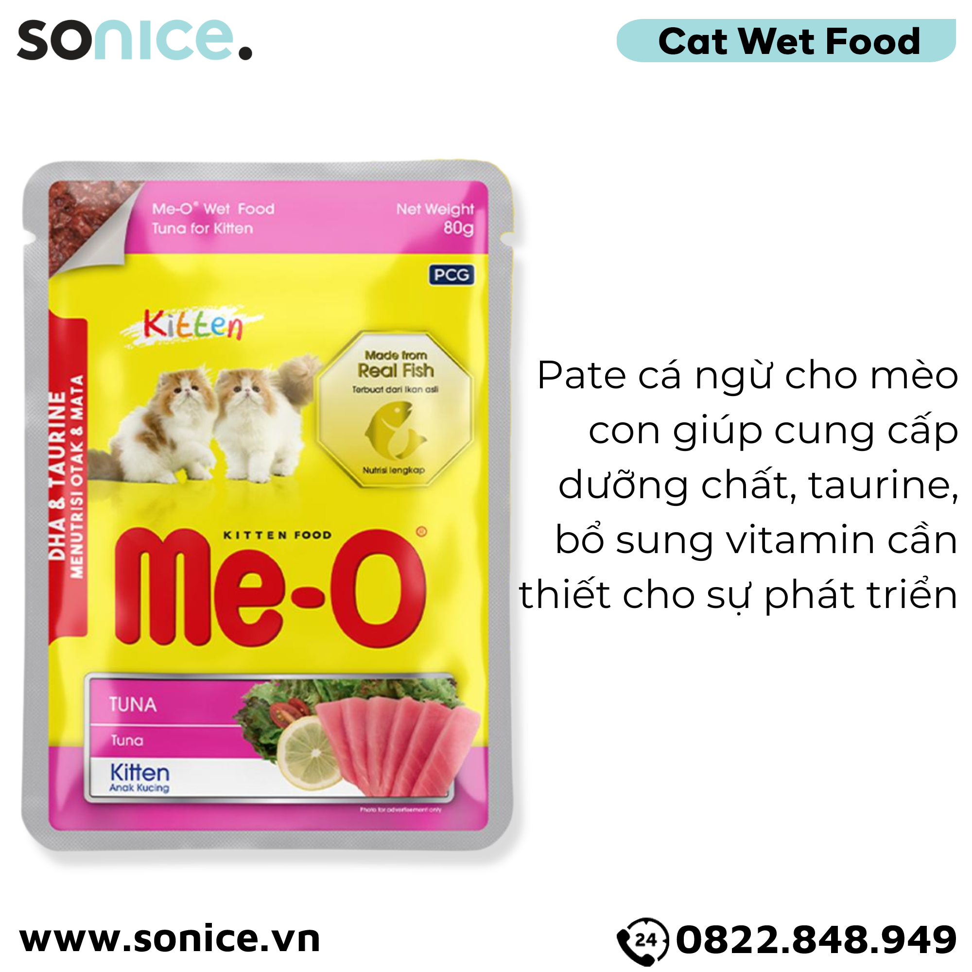  Pate mèo Me-o Kucing Kitten Tuna 80g - hộp 12 gói SONICE. 