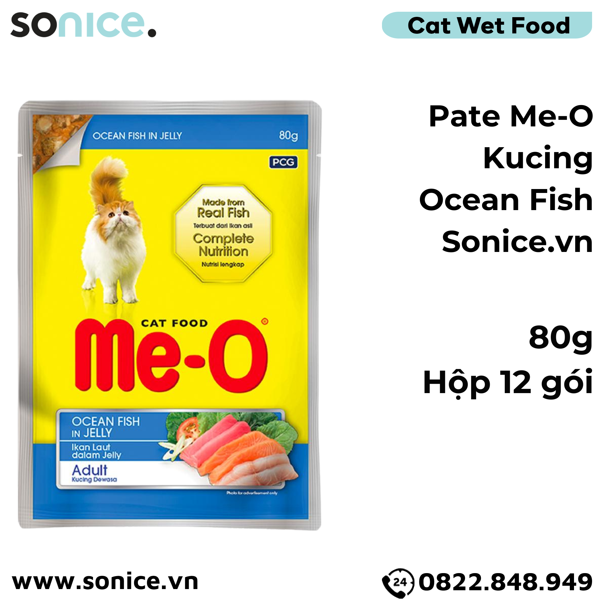  Pate mèo Me-o Kucing Ocean Fish 80g - hộp 12 gói SONICE. 