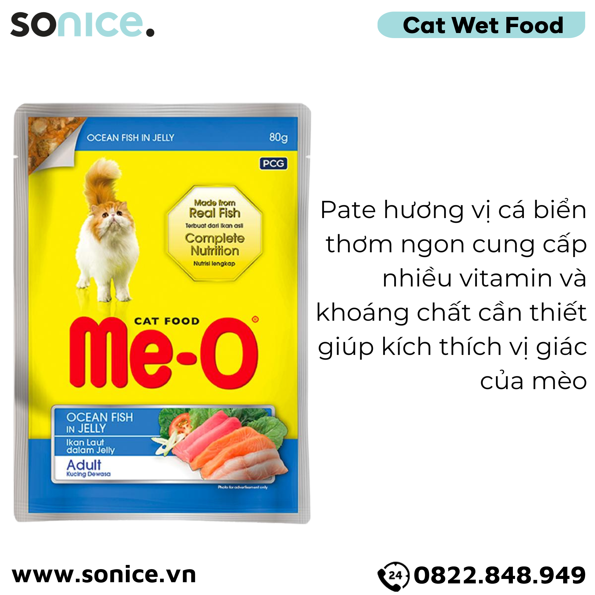  Pate mèo Me-o Kucing Ocean Fish 80g - hộp 12 gói SONICE. 