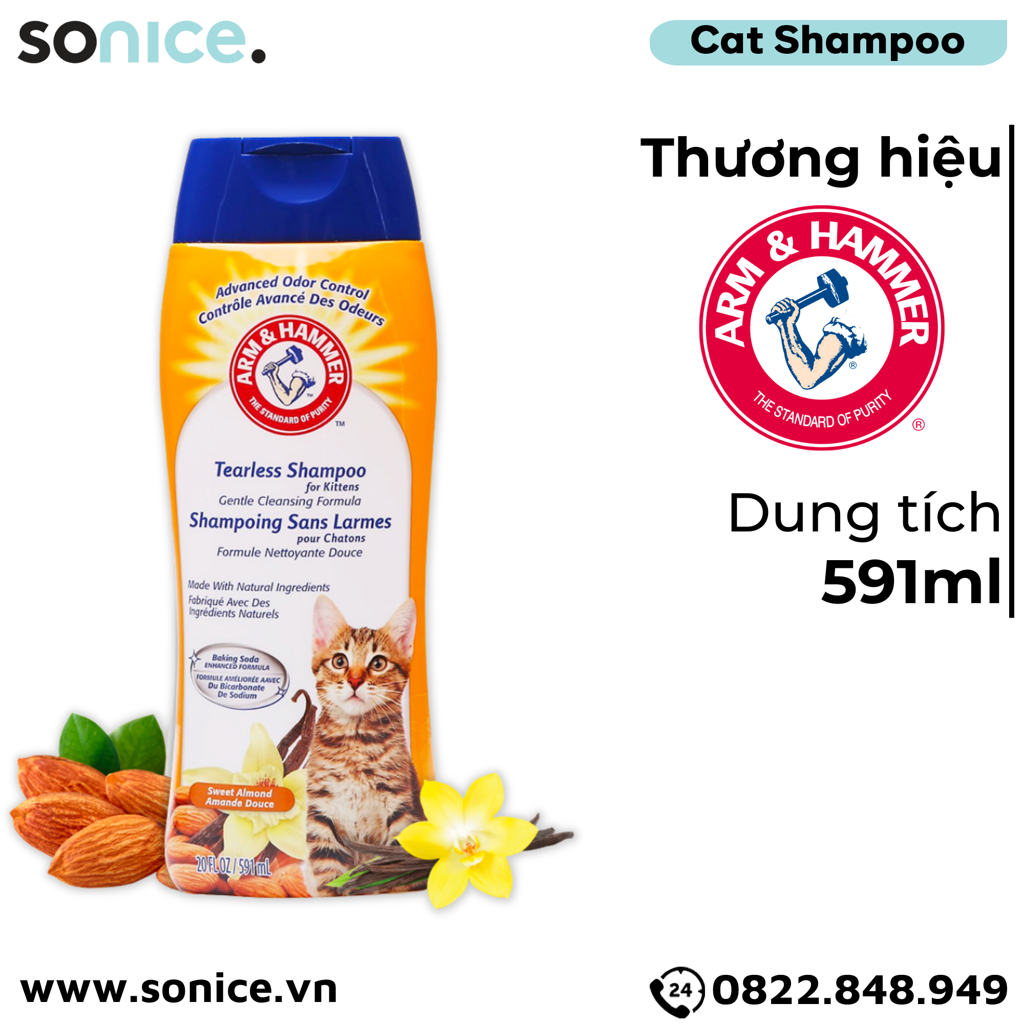  Sữa tắm ARM & HAMMER Tearless Shampoo Sweet Almond for Kittens 591ml - Hương vani và hạnh nhân ngọt ngào SONICE. 