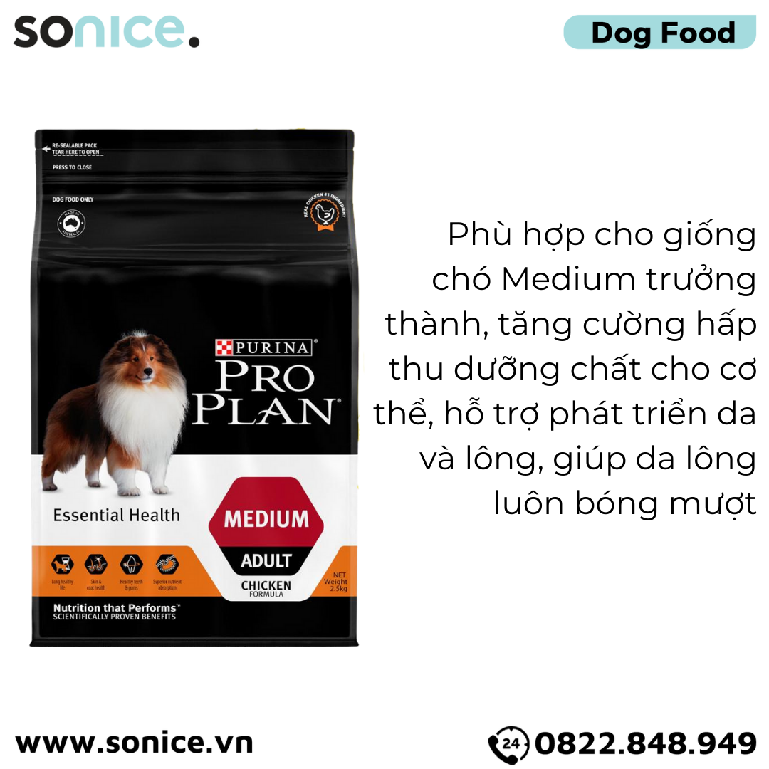  Thức ăn chó Purina PRO PLAN Medium Adult Chicken 2.5kg - chó trưởng thành giống vừa vị gà SONICE. 