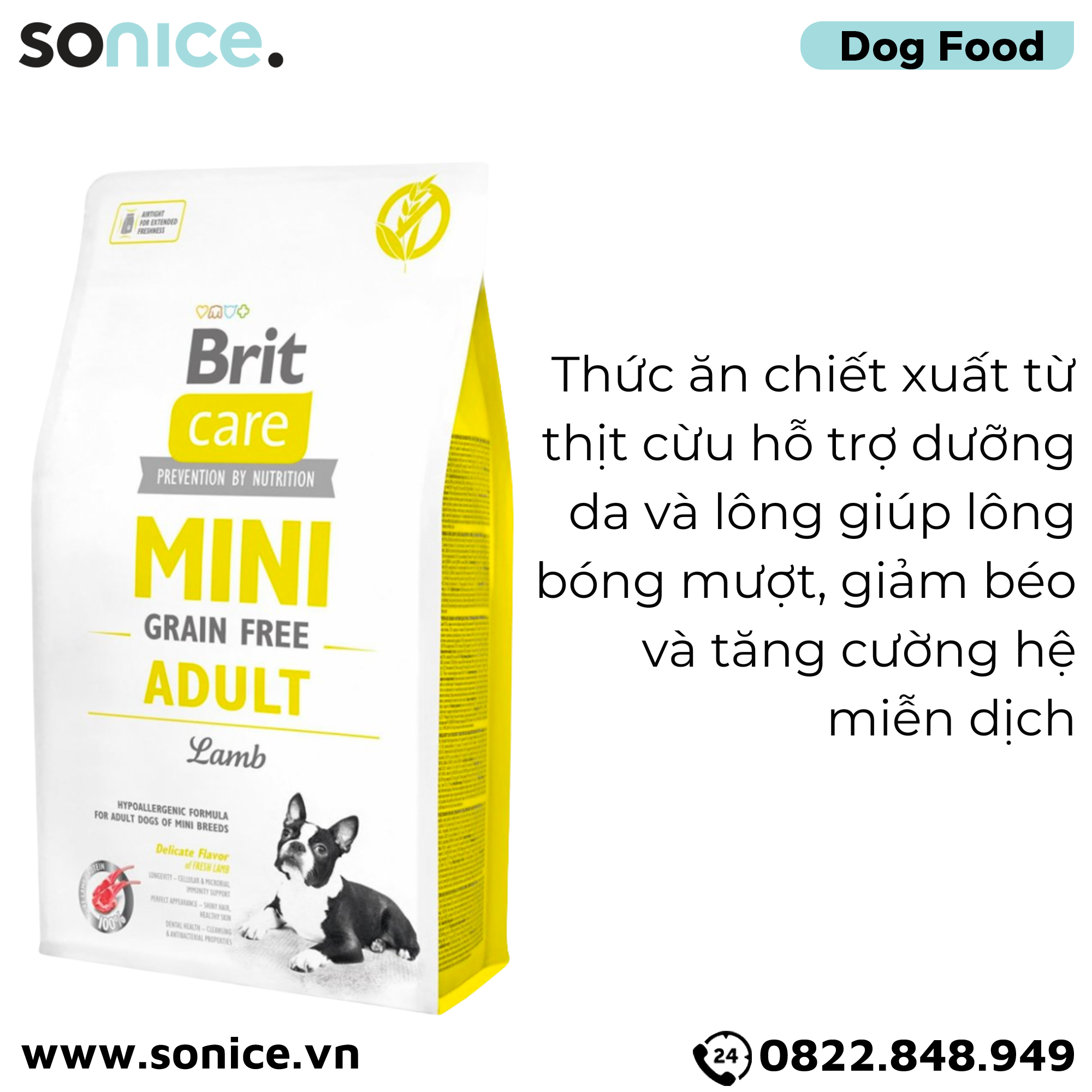  Thức ăn chó Brit Care Prevention by Nutrition Grain-Free Mini Adult Lamb 2kg - Dành cho chó trưởng thành giống nhỏ vị Cừu SONICE. 