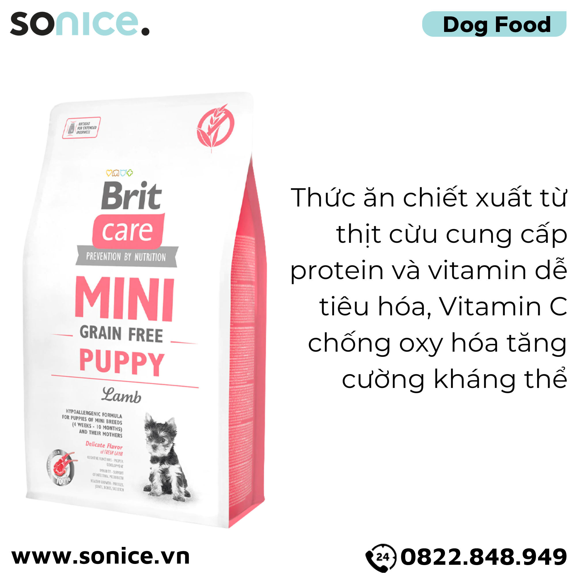  Thức ăn chó Brit Care Prevention by Nutrition Grain-Free Mini Puppy Lamb 2kg - Dành cho chó con giống nhỏ vị Cừu SONICE. 