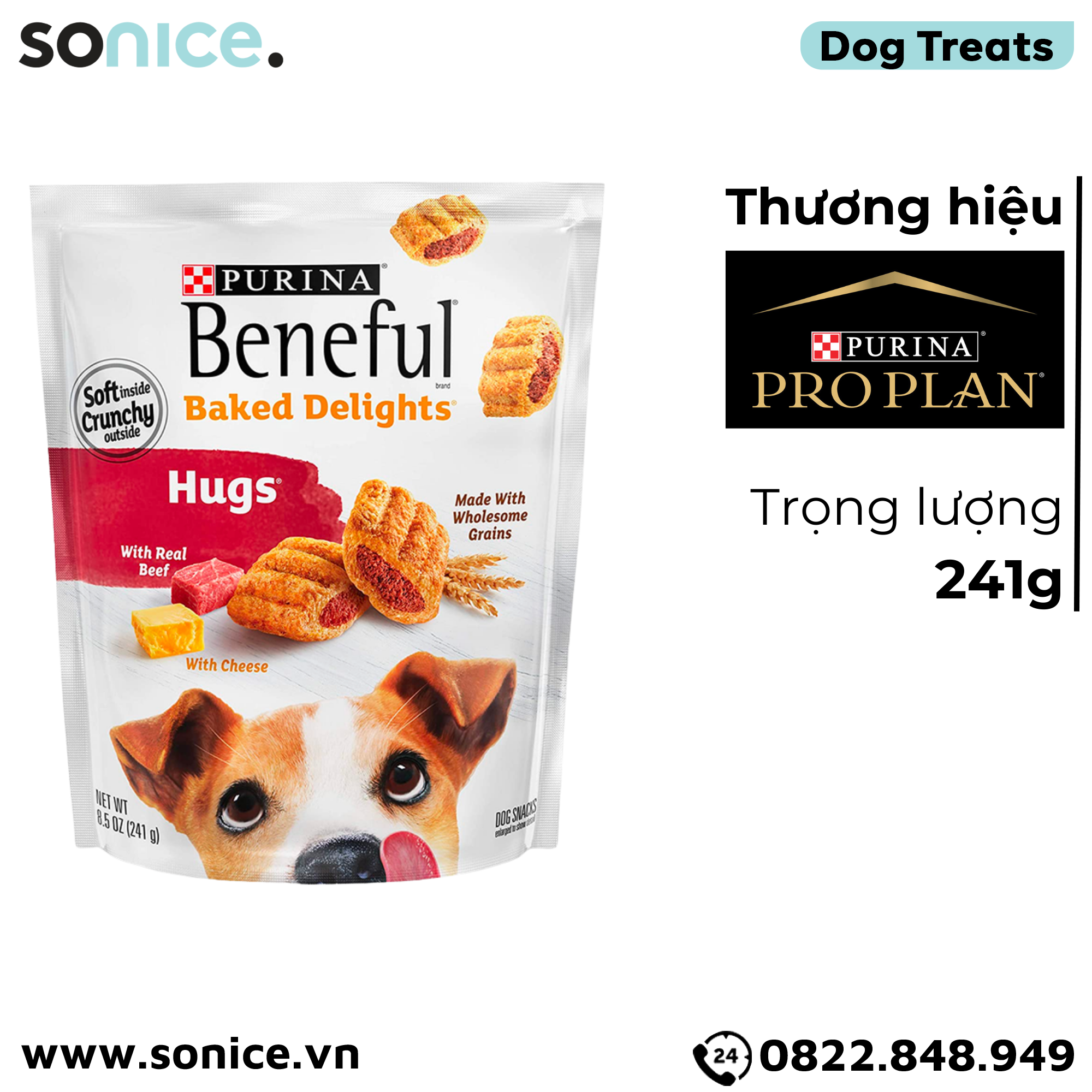  Treats Purina Beneful Baked Delights Hugs with Beef & Cheese Flavor 241g - Vị Bò và Phô mai SONICE. 