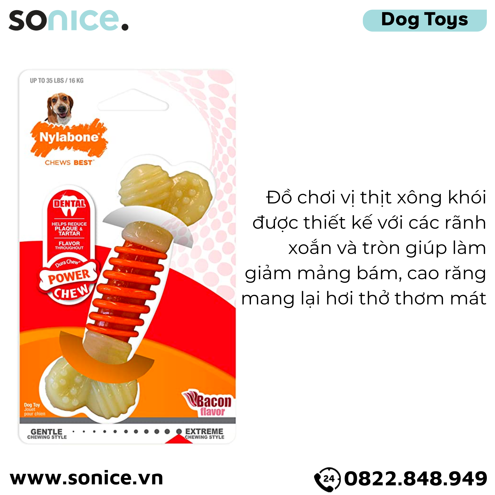  Đồ chơi Nylabone Dental Chews Plaque & Tartar Bacon Flavor Toys Medium Size - Vị thịt xông khói, cho chó < 16kg SONICE. 