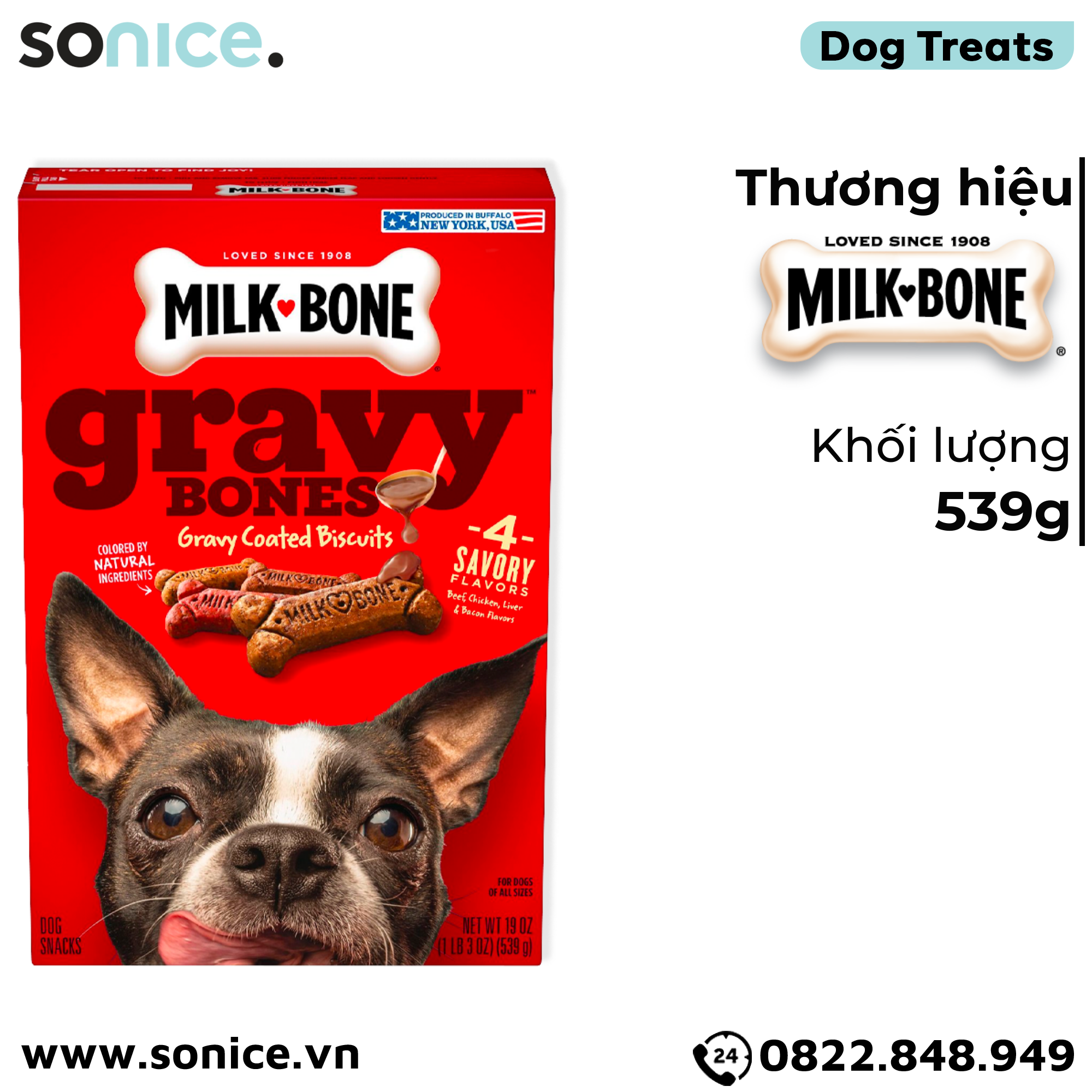  Treats Milk-Bone Gravy Bones Coated Biscuits Beef, Chicken, Liver & Bacon Flavors 539g - Thịt bò, thịt gà, gan và thịt xông khói SONICE. 