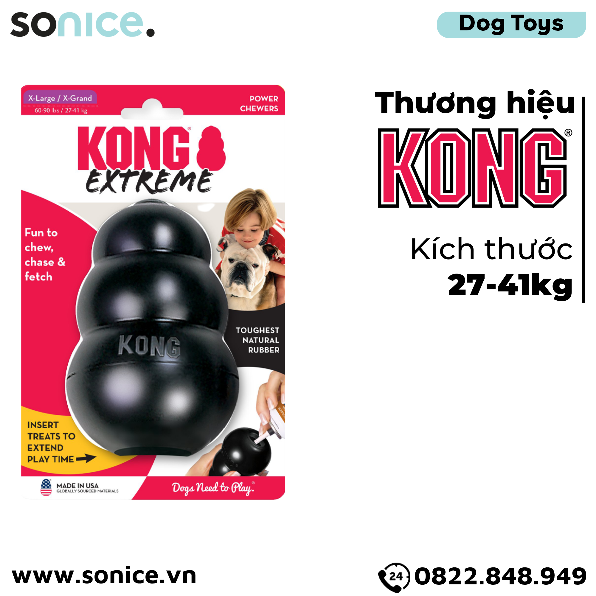  Đồ chơi Kong Extreme Toys X-Large Size - Cho chó 27-41kg, có thể nhét treats SONICE. 