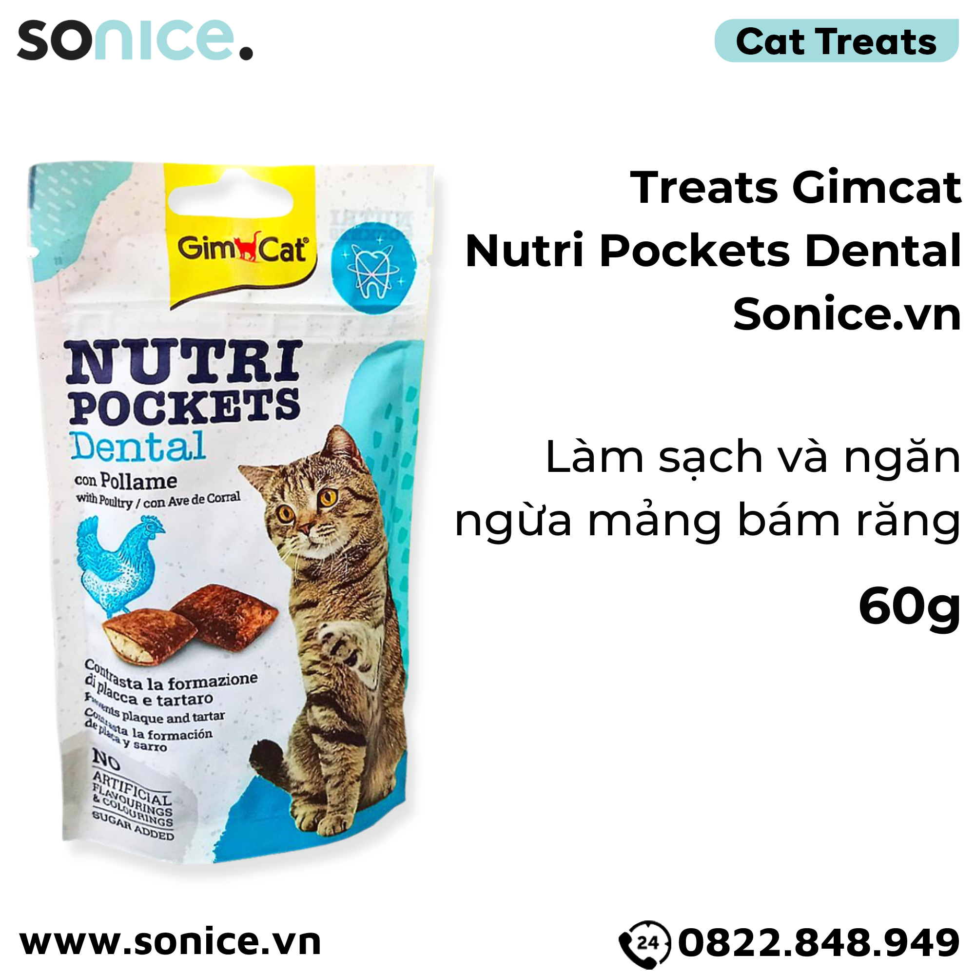  Treats Gimcat Nutri Pockets Dental 60g - Làm sạch và ngăn ngừa mảng bám răng SONICE. 