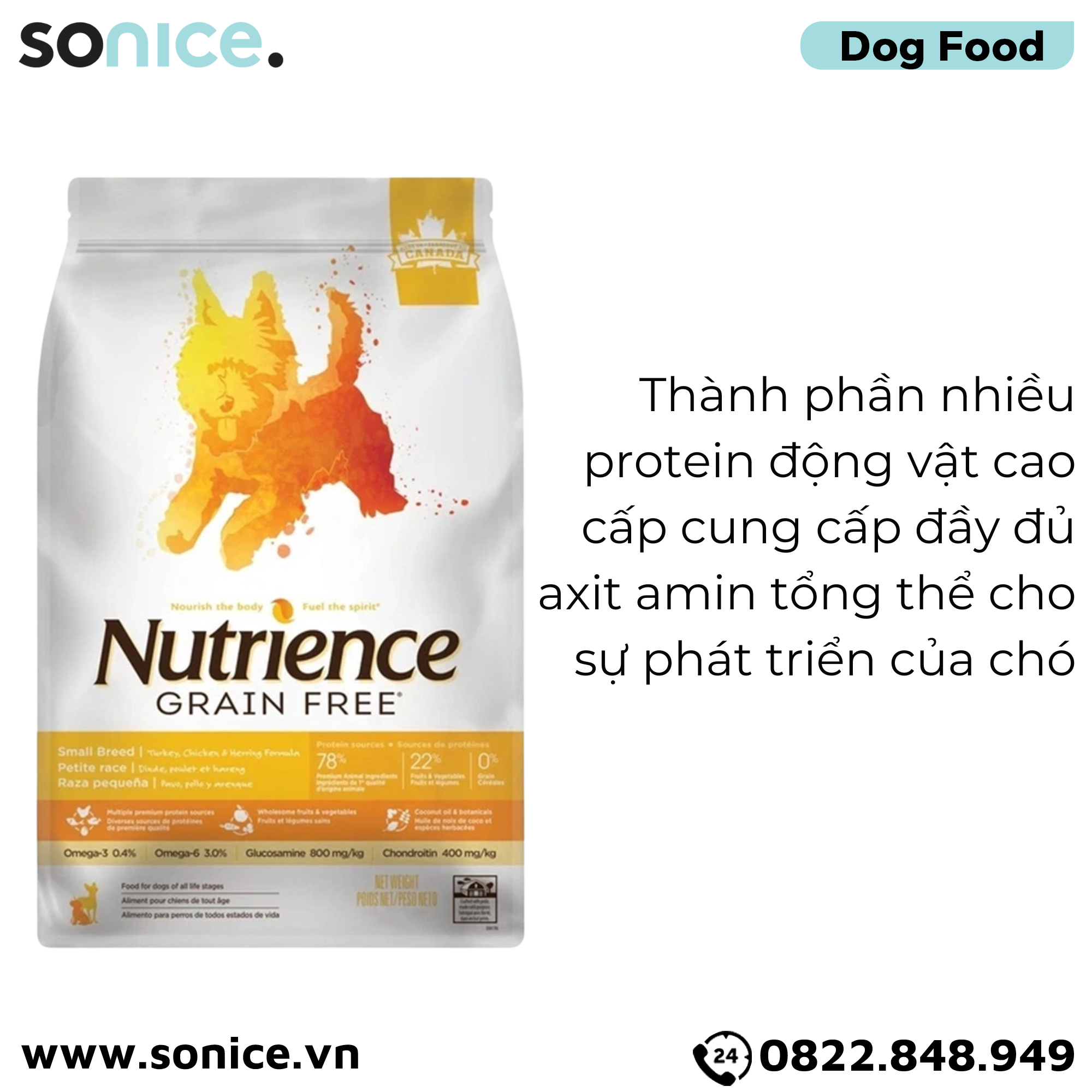  Thức ăn chó Nutrience Grain Free Thịt gà cá trích rau củ 10kg SONICE. 