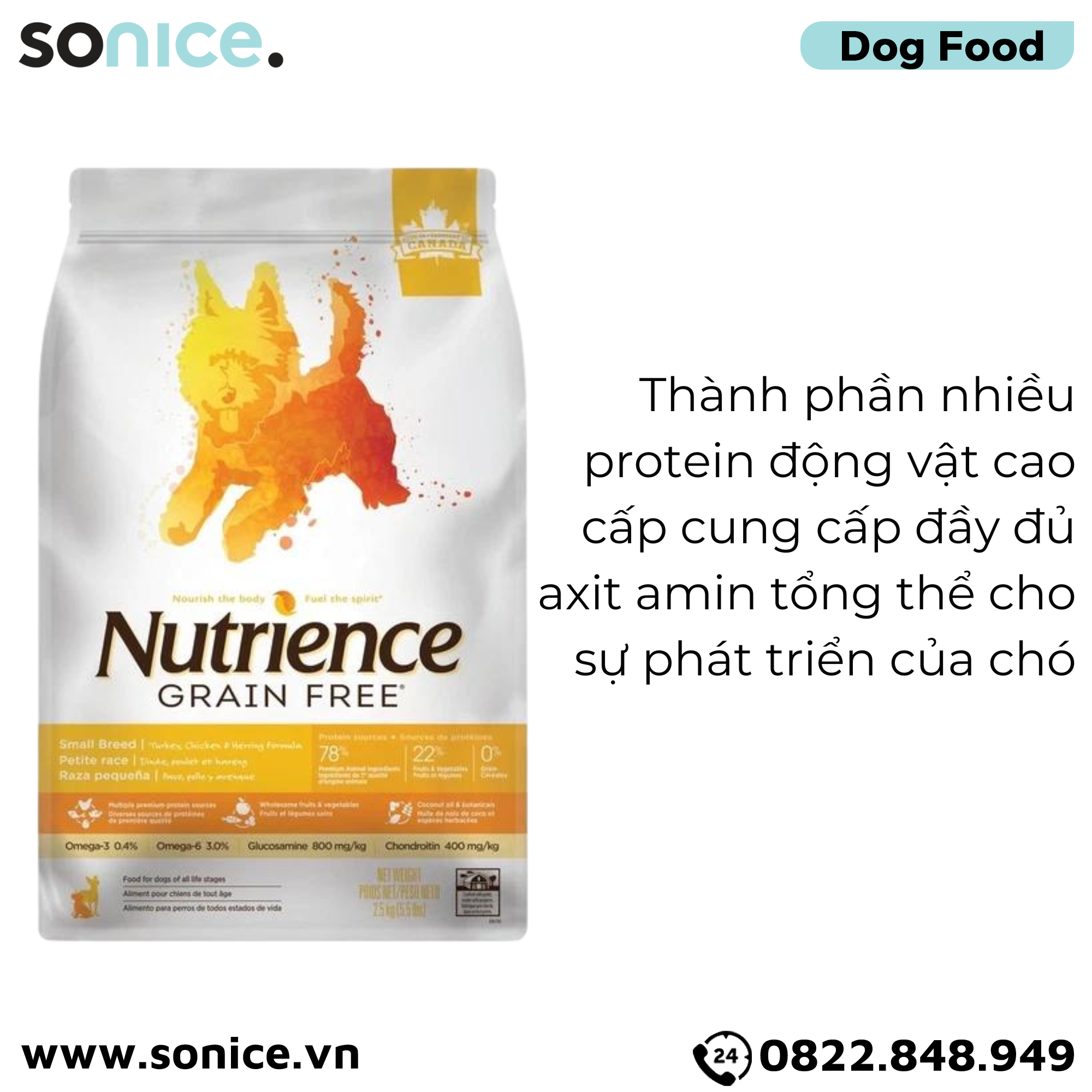  Thức ăn chó Nutrience Grain Free Thịt gà cá trích rau củ 2.5kg SONICE. 