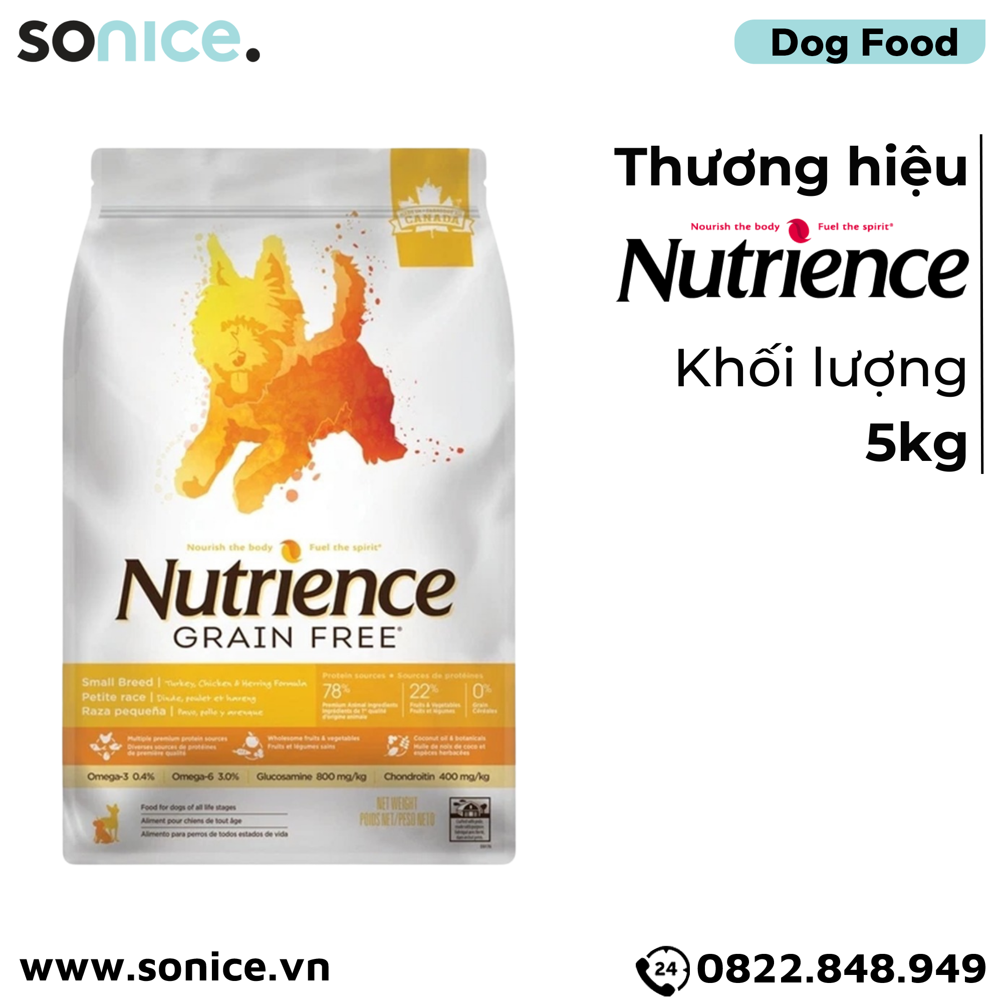  Thức ăn chó Nutrience Grain Free Thịt gà cá trích rau củ 5kg SONICE. 