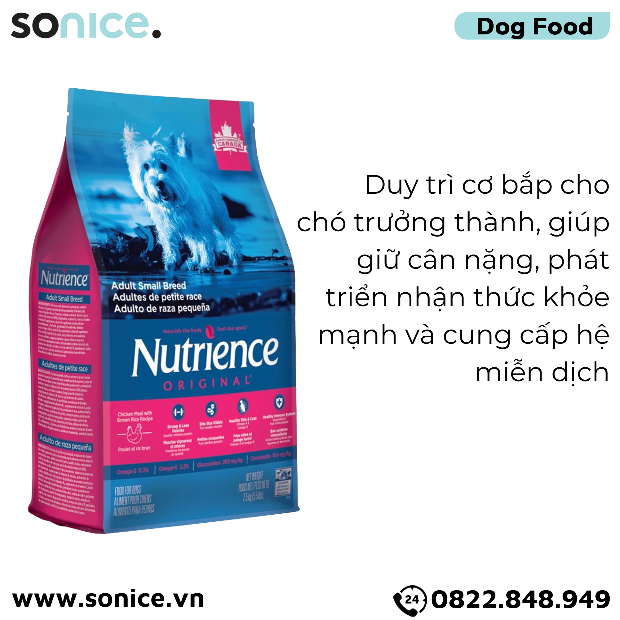  Thức ăn chó Nutrience Original thịt gà rau củ 2.5kg - Giống nhỏ trưởng thành SONICE. 