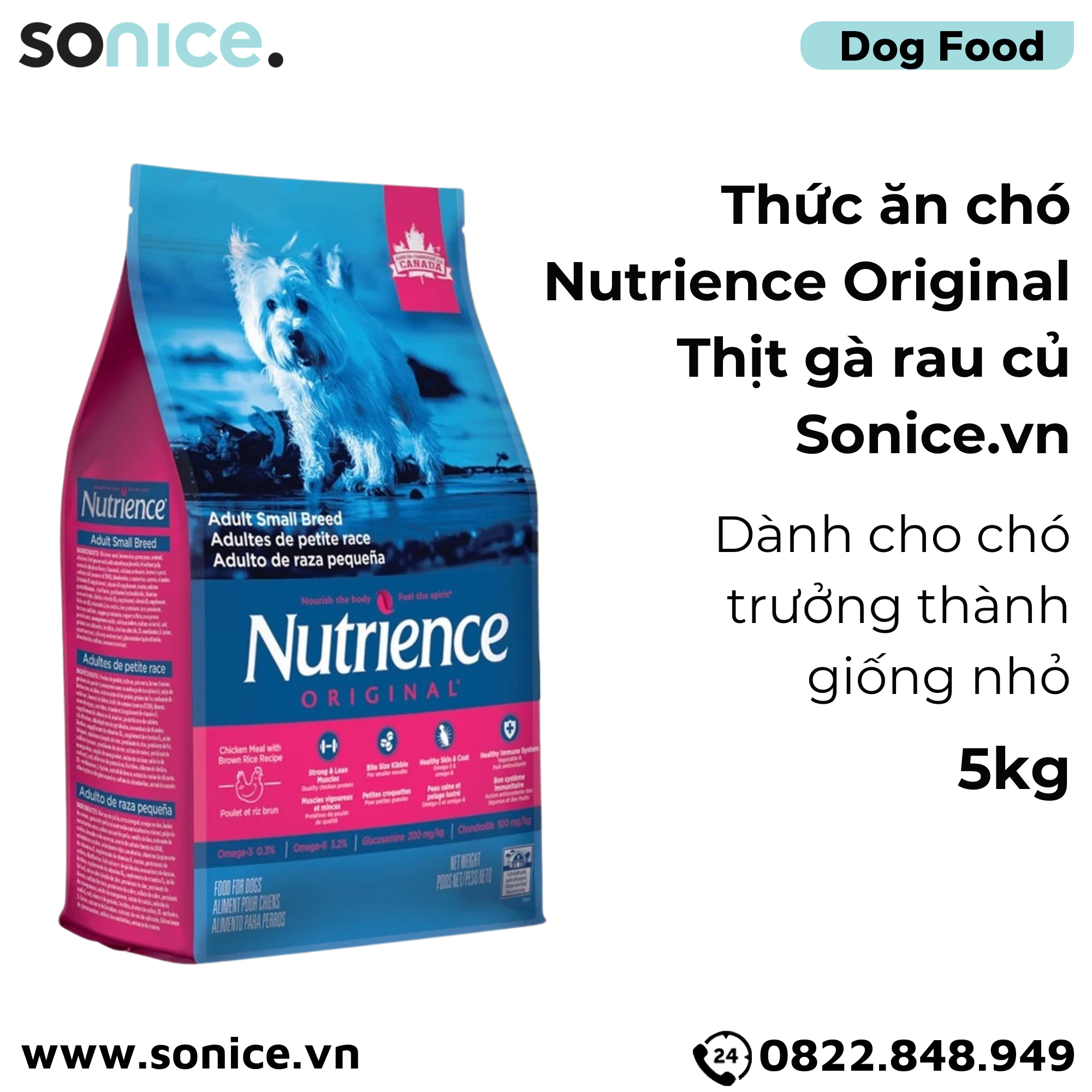  Thức ăn chó Nutrience Original thịt gà rau củ 5kg - Giống nhỏ trưởng thành SONICE. 