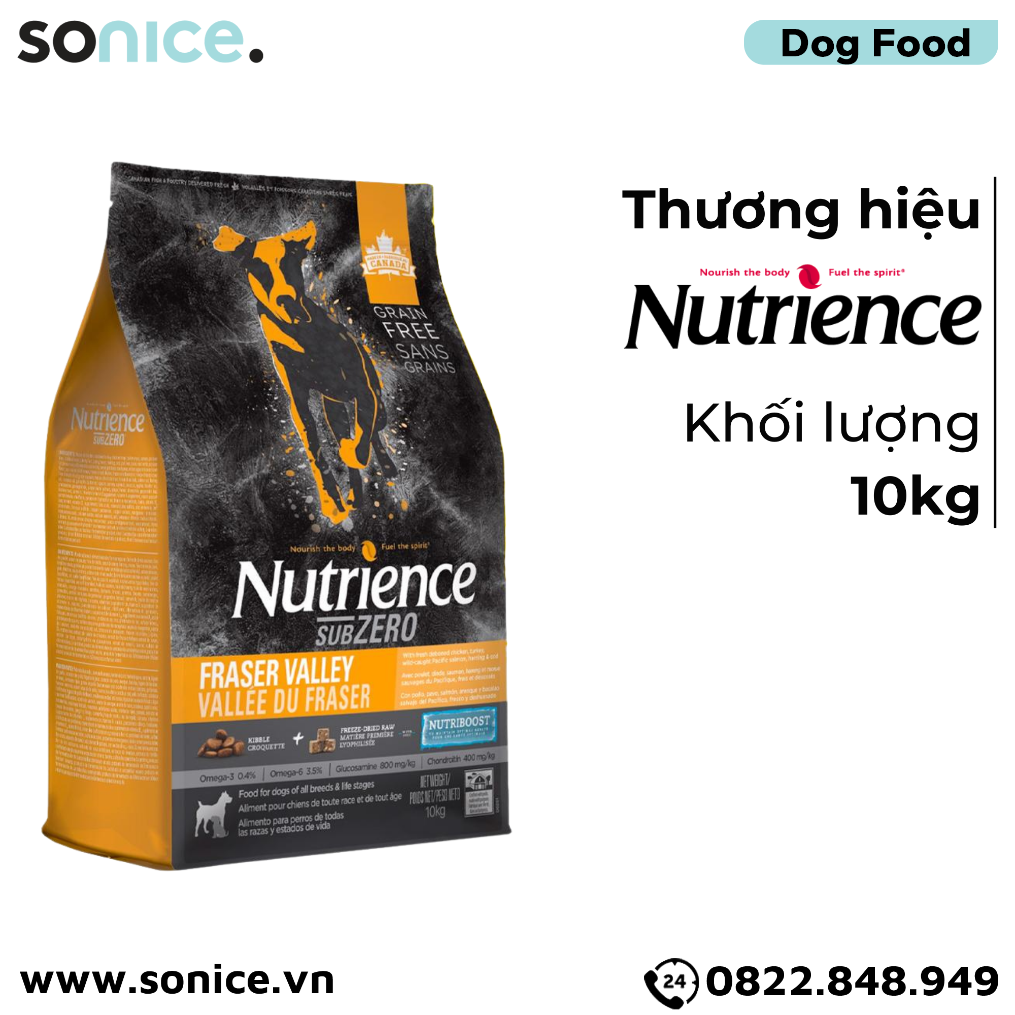  Thức ăn chó Nutrience SubZero Gà tây, Cá hồi, Cá trích & Rau củ 10kg - Cho chó mọi lứa tuổi SONICE. 