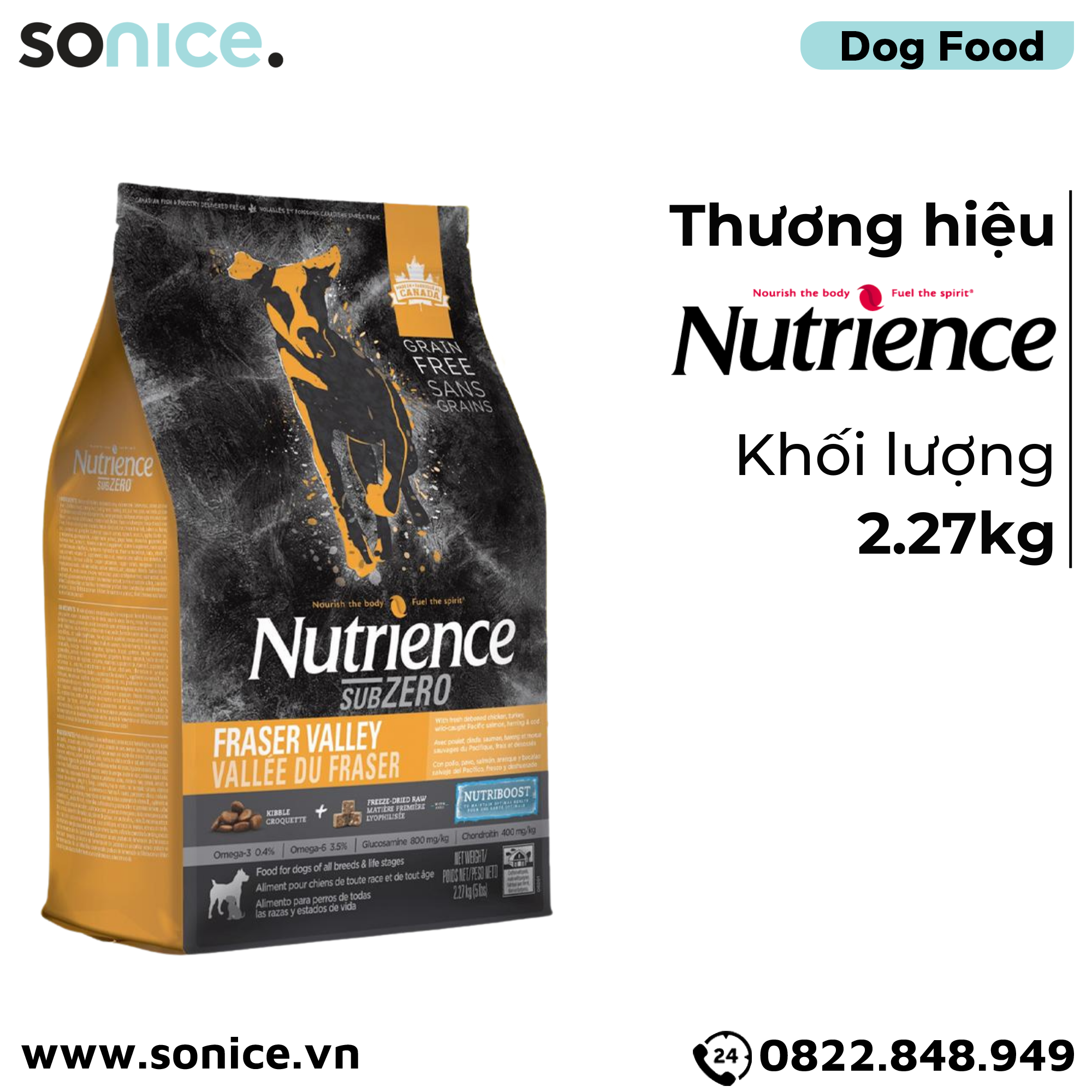  Thức ăn chó Nutrience SubZero Gà tây, Cá hồi, Cá trích & Rau củ 2.27kg - Cho chó mọi lứa tuổi SONICE. 