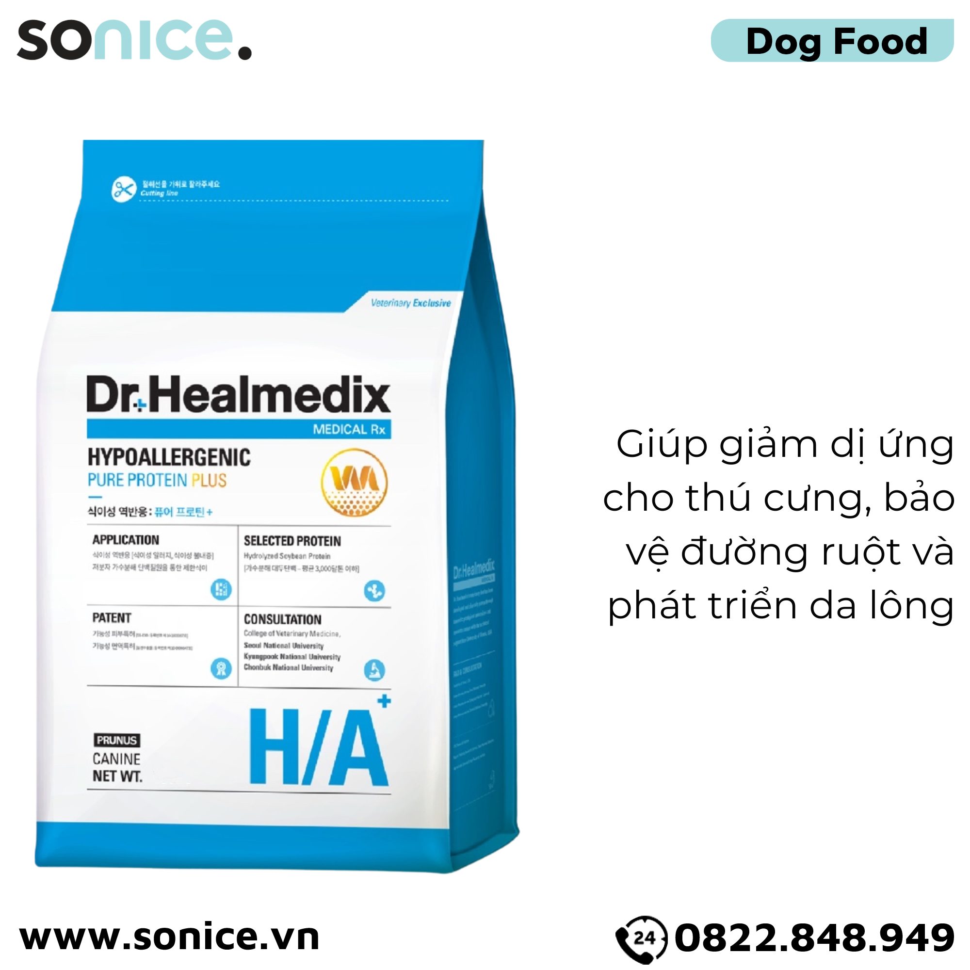  Thức ăn chó Dr.Healmedix Hypoallergenic Pure Protein Plus H/A 6kg - Hỗ trợ giảm dị ứng SONICE. 