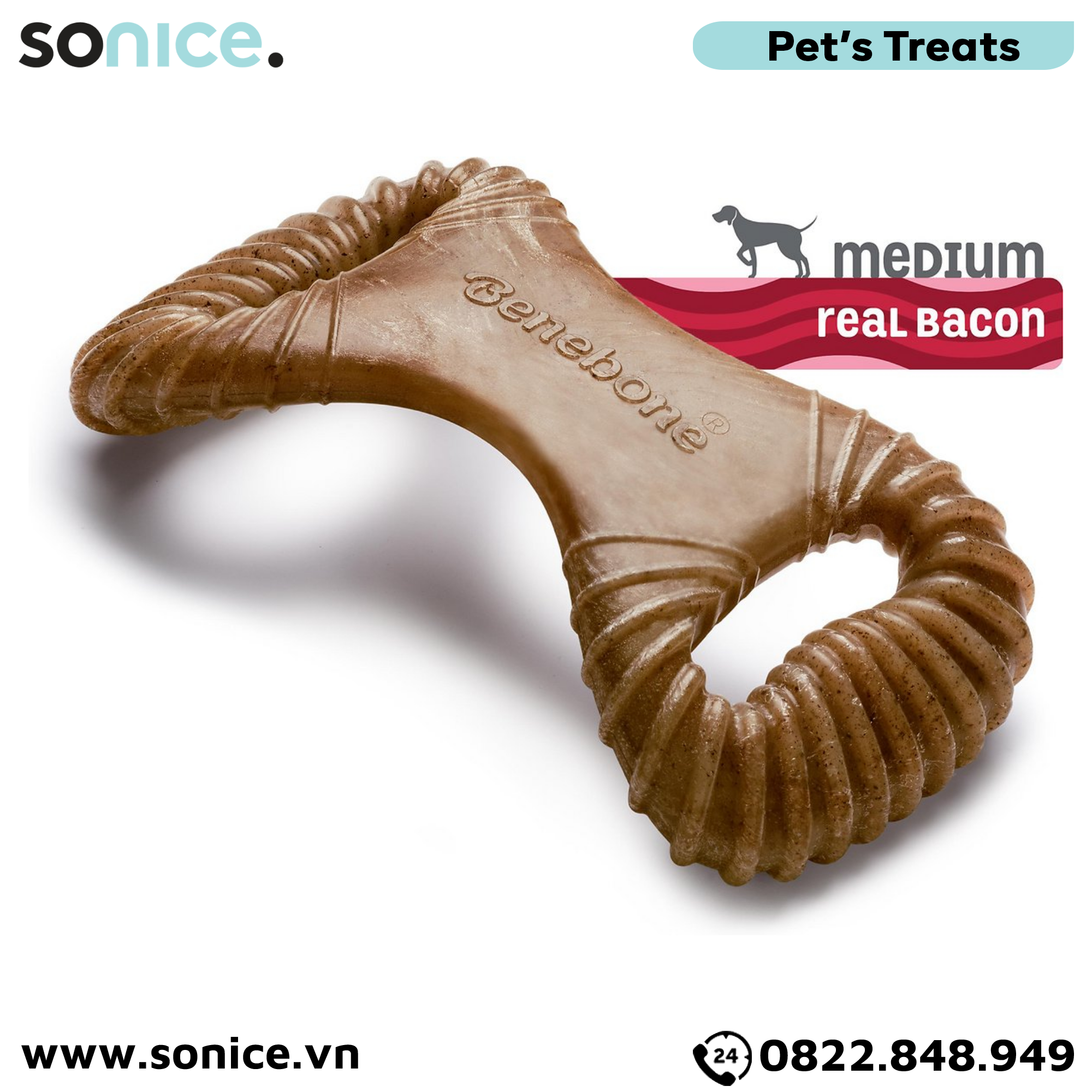  Xương gặm BENEBONE Dental Chew Bacon Medium Size cho chó >20kg - vị thịt xông khói SONICE. 