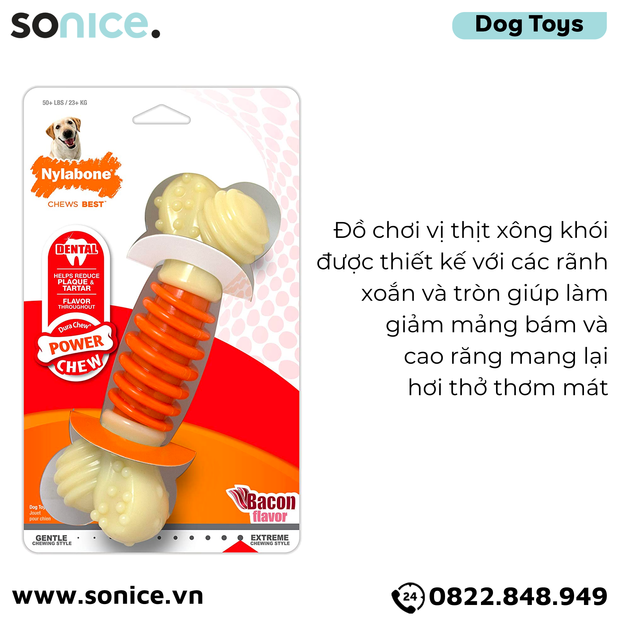  Đồ chơi Nylabone Dental Chews Plaque & Tartar Bacon Flavor Toys Large Size - Vị thịt xông khói, cho chó < 23kg SONICE. 