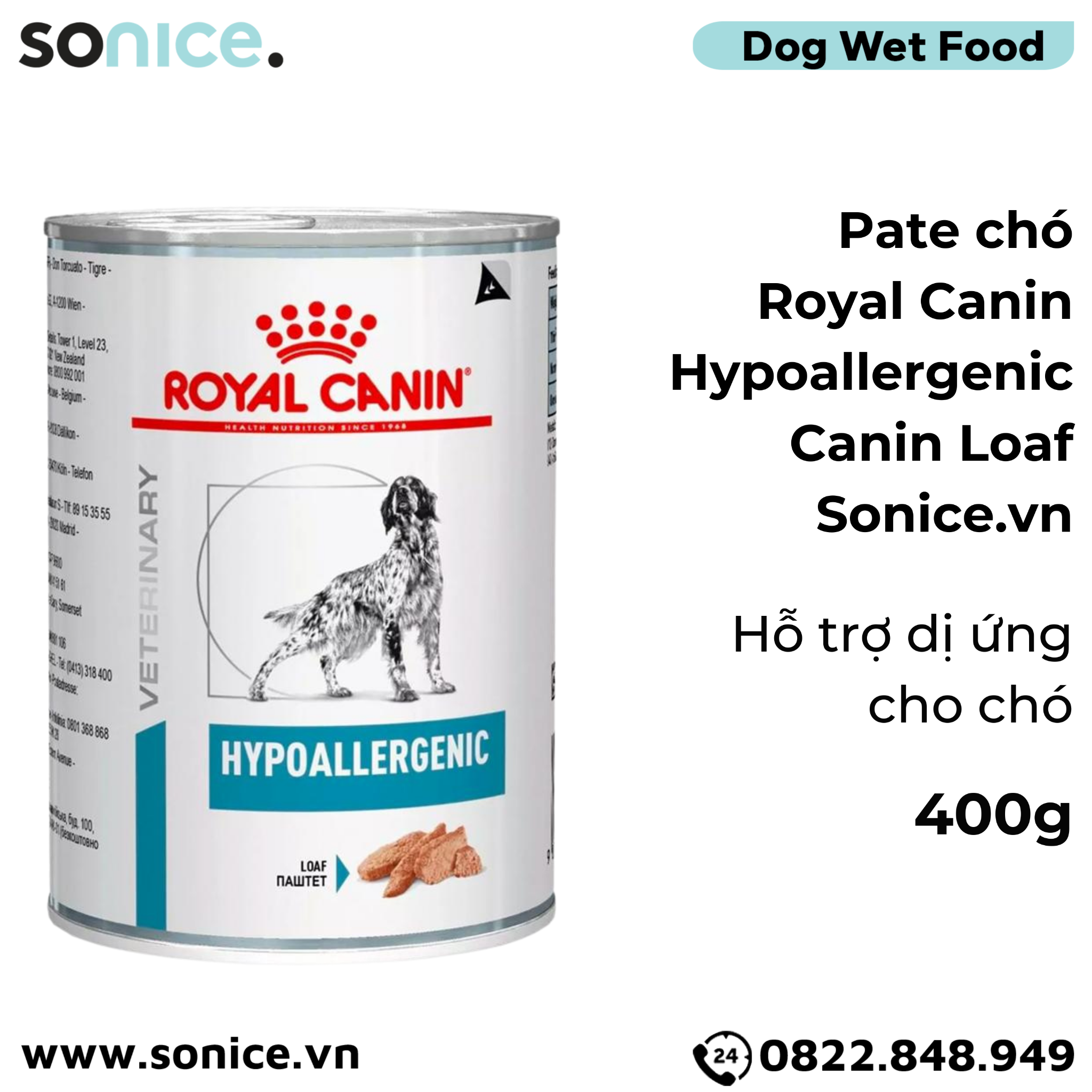  Pate chó Royal Canin Hypoallergenic Canin Loaf 400g - Hỗ trợ dị ứng SONICE. 