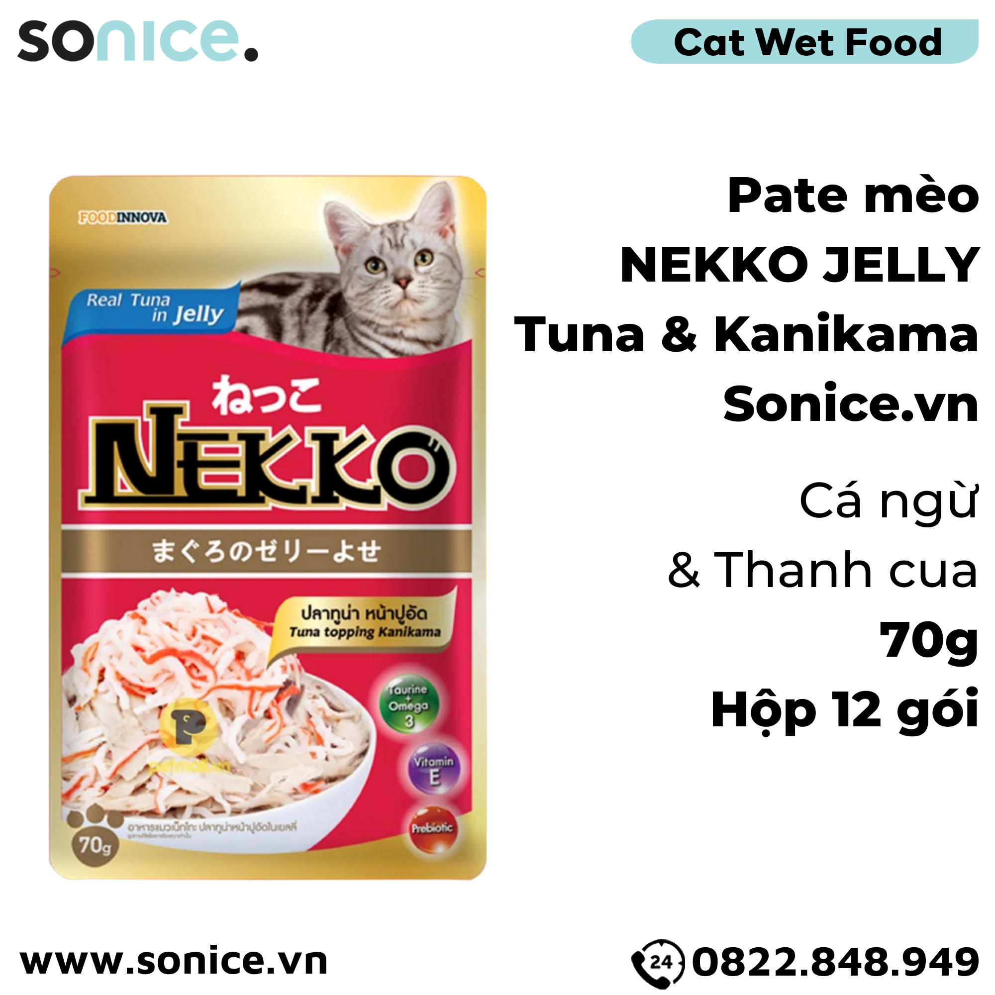 Pate mèo NEKKO Cá Ngừ & Kanikama 70g - 1 hộp 12 gói SONICE. 