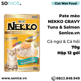  Pate mèo NEKKO GRAVY Tuna & Salmon 70g - Cá ngừ và Cá hồi - Hộp 12 gói SONICE. 