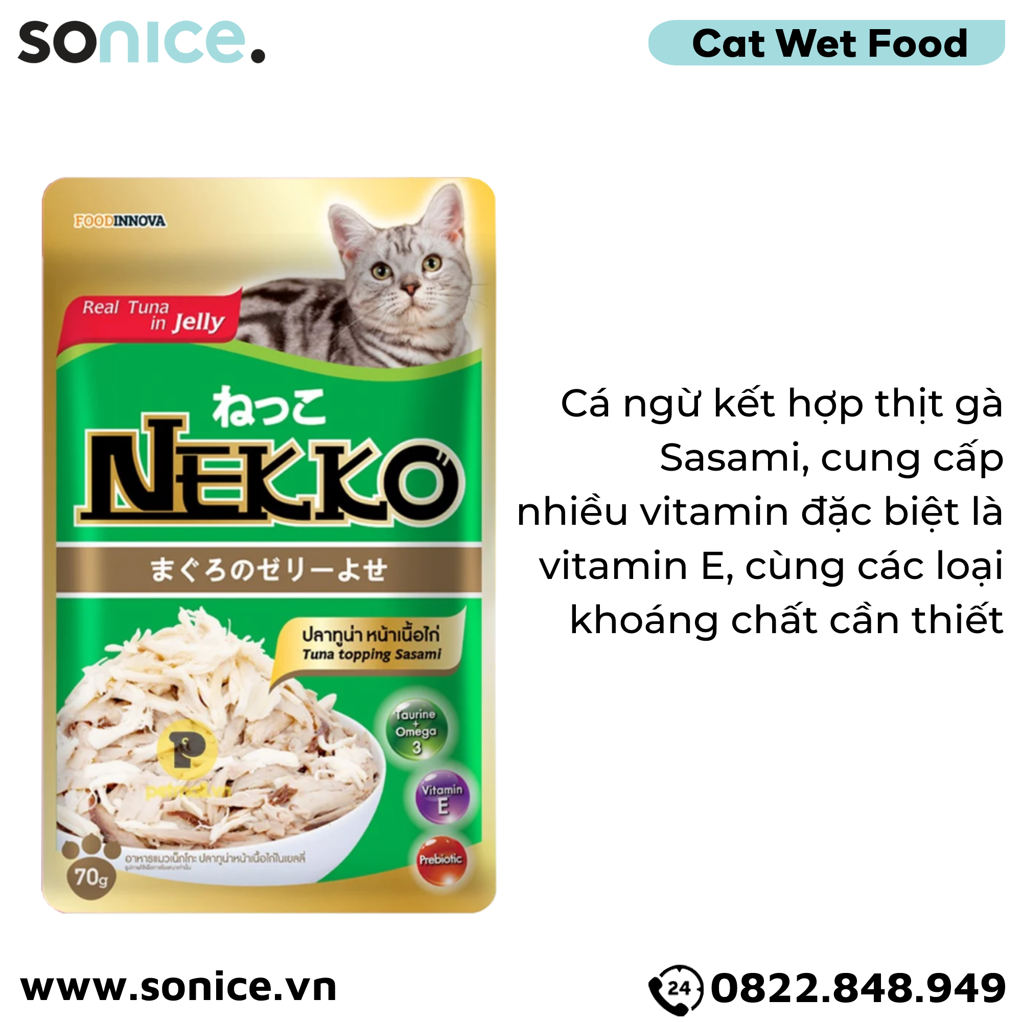  Pate mèo NEKKO Cá Ngừ & Sasami 70g - 1 hộp 12 gói SONICE. 