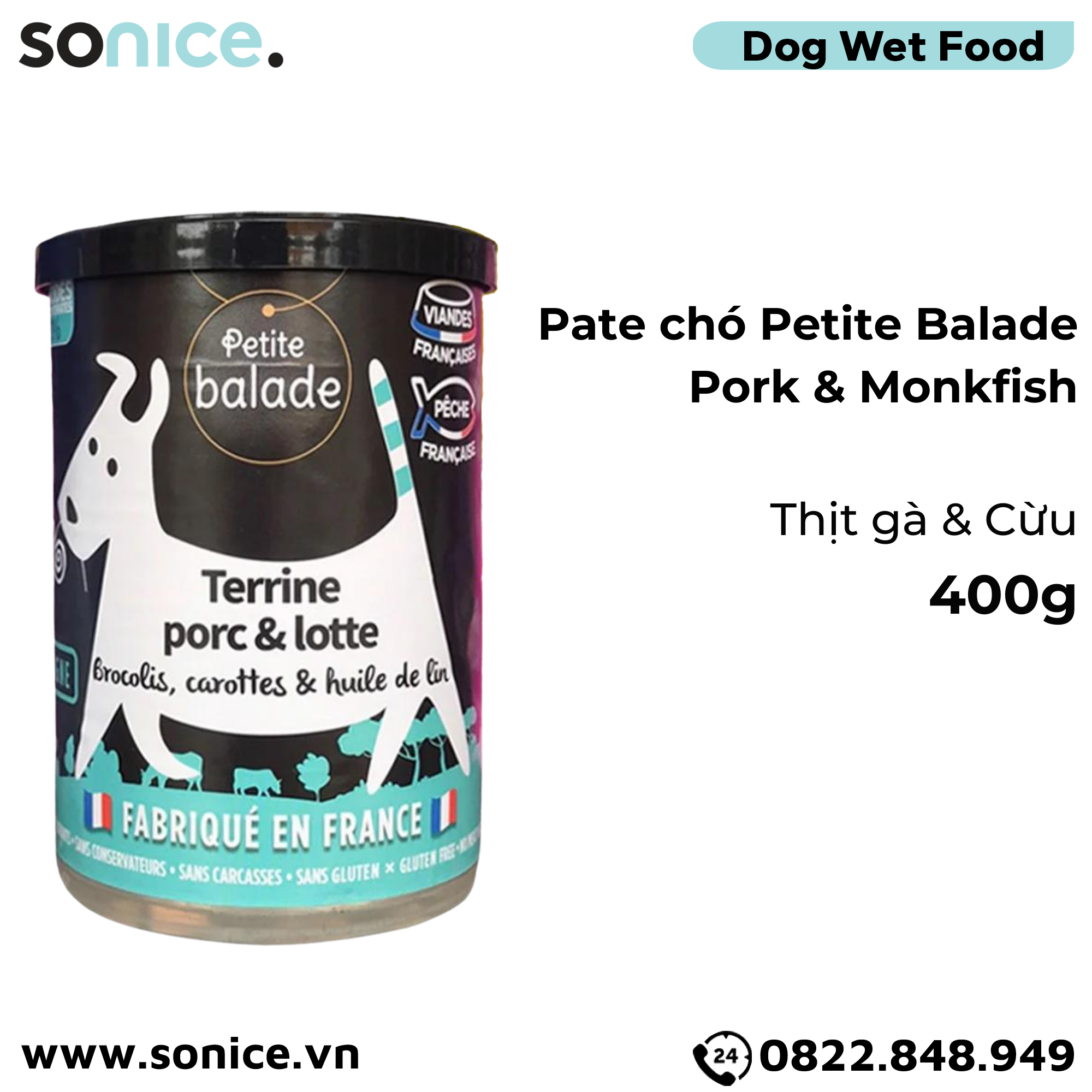  Combo Pate chó Petite Balade 400g mix 4 vị - Thịt heo, bò & gà, cừu, cá chày - 24 lon SONICE. 