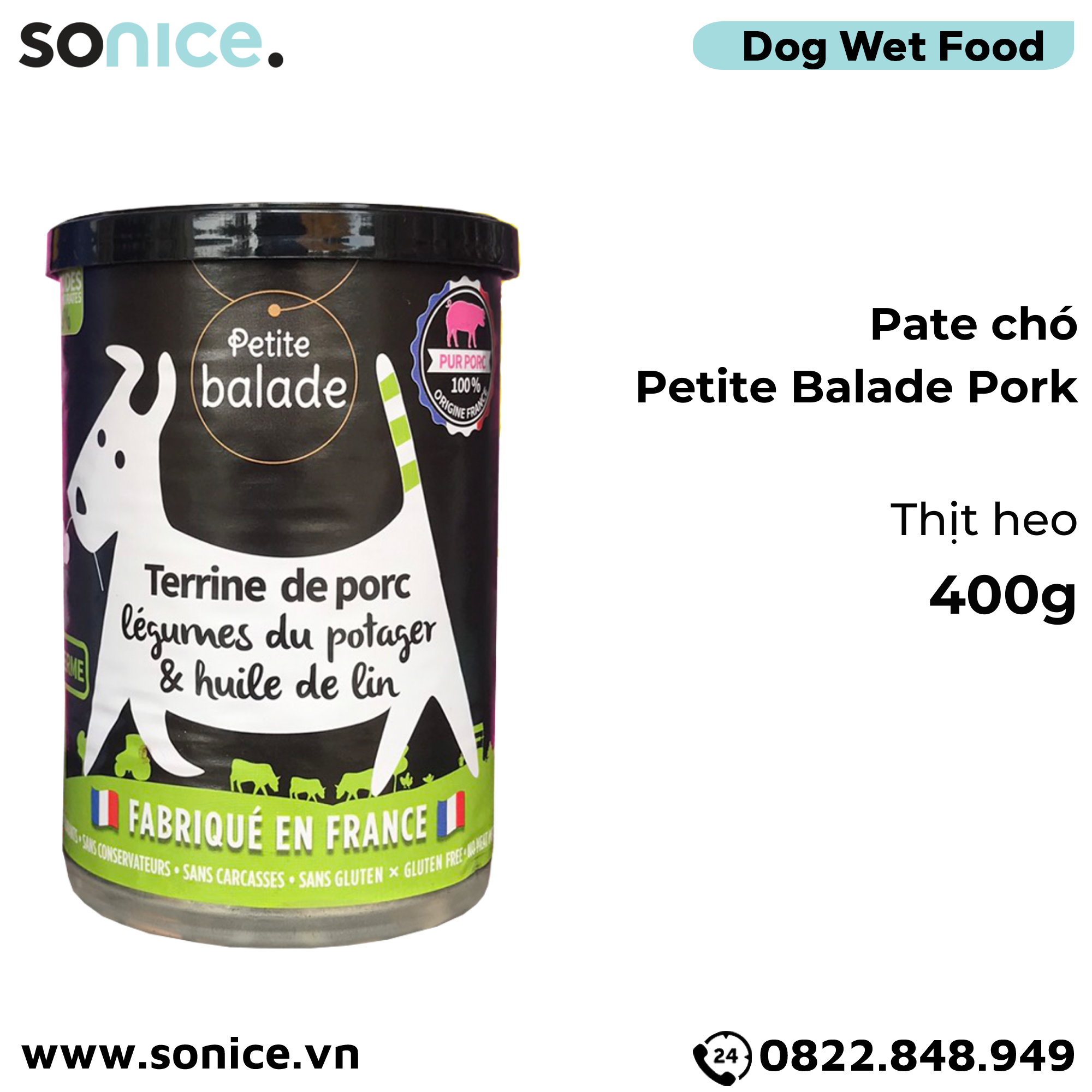  Combo Pate chó Petite Balade 400g mix 4 vị - Thịt heo, bò & gà, cừu, cá chày - 12 lon SONICE. 