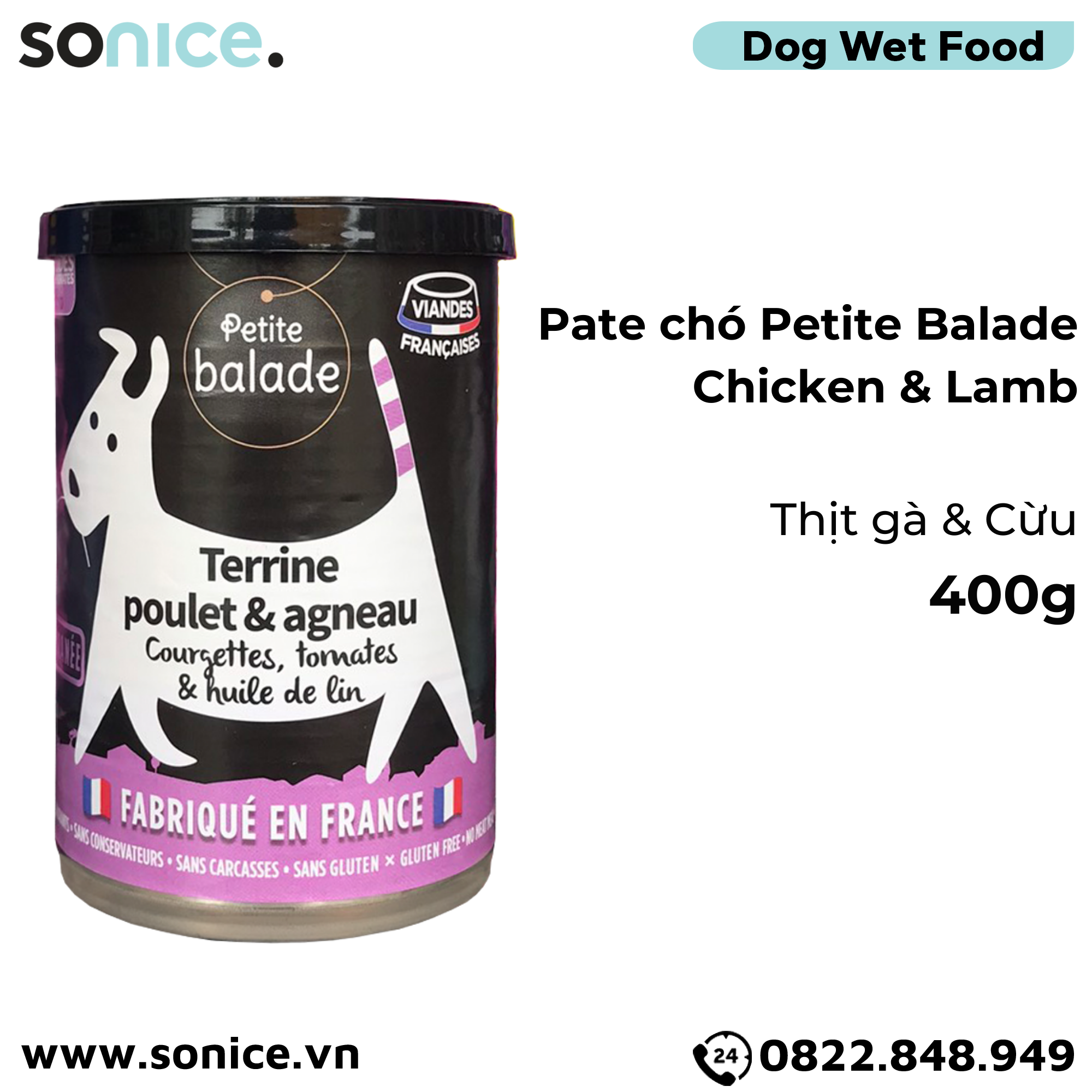  Combo Pate chó Petite Balade 400g mix 4 vị - Thịt heo, bò & gà, cừu, cá chày - 24 lon SONICE. 