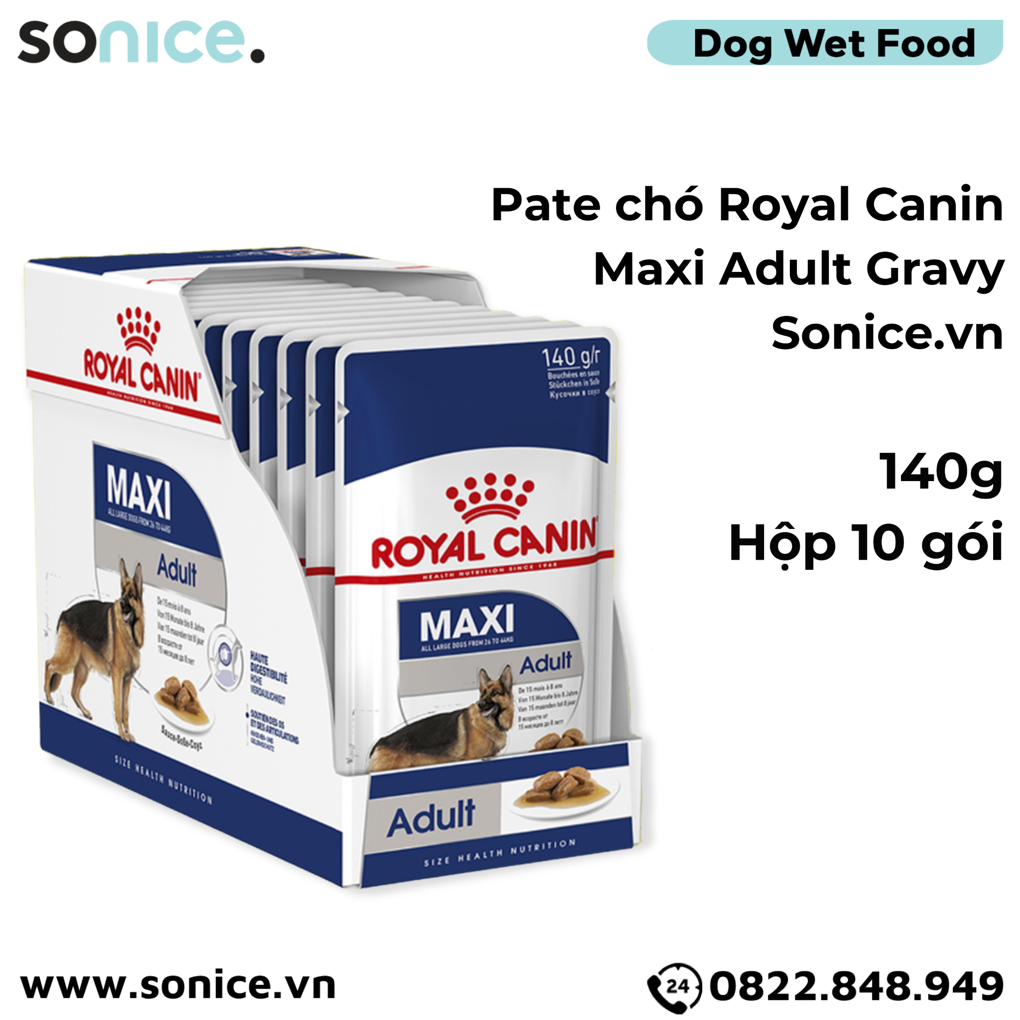  Pate chó Royal Canin Maxi Adult - Gravy 1 hộp 10 gói SONICE. 