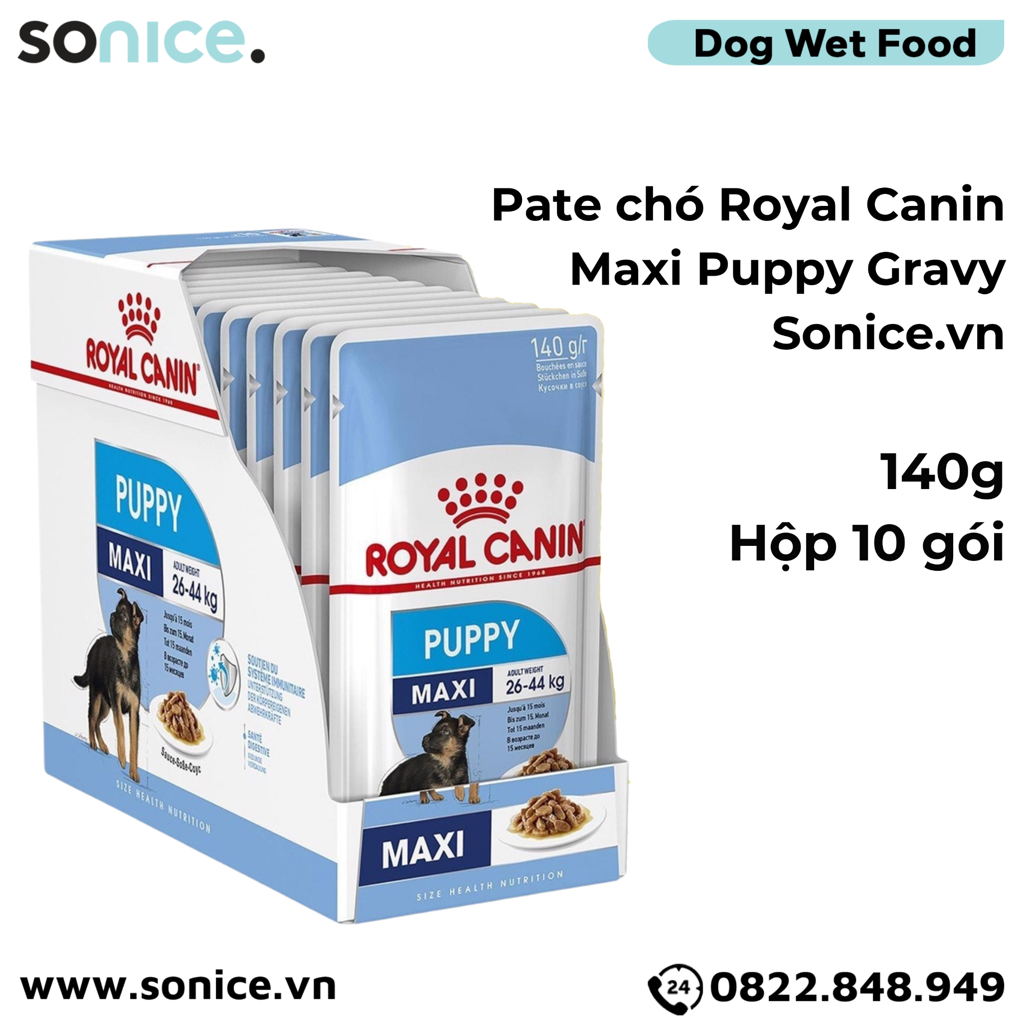  Pate chó Royal Canin Maxi Puppy - Gravy 1 hộp 10 gói SONICE. 