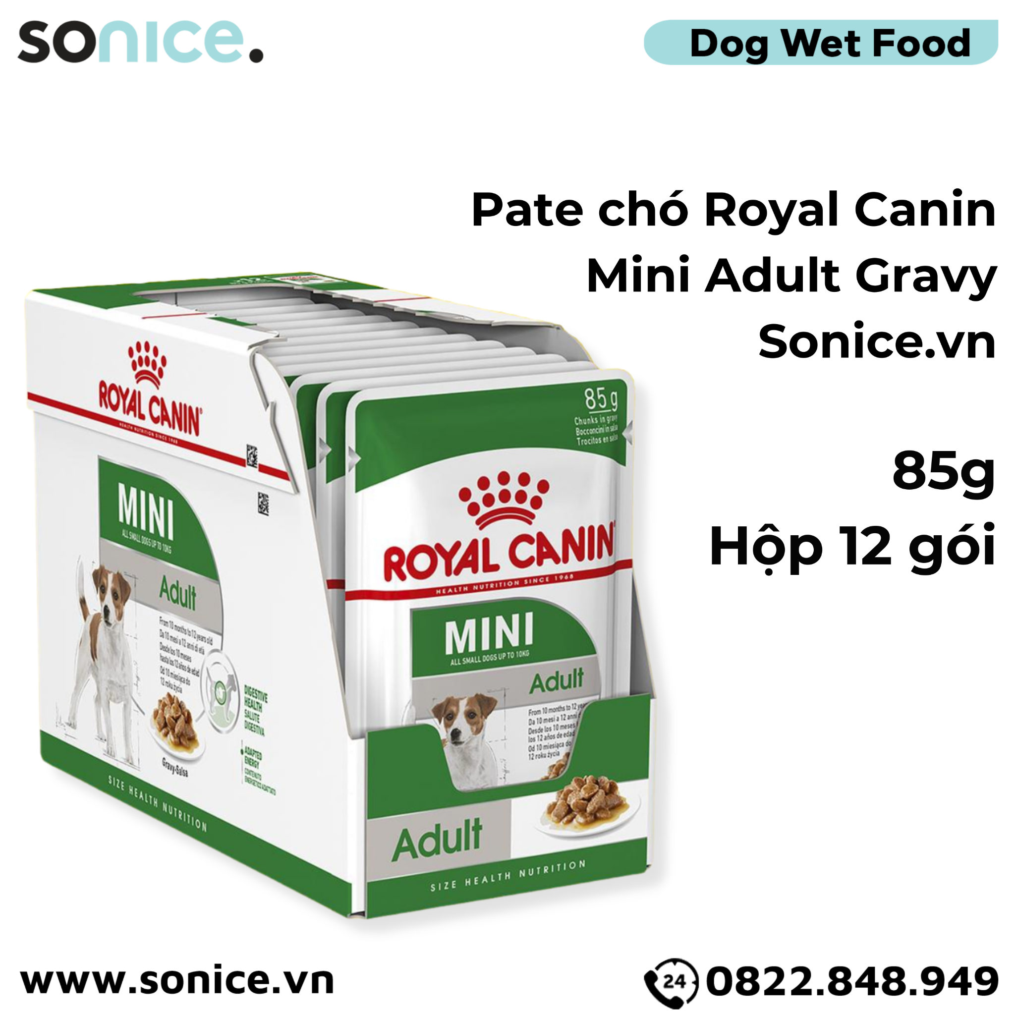  Pate chó Royal Canin Mini Adult Gravy 85g - hộp 12 gói SONICE. 