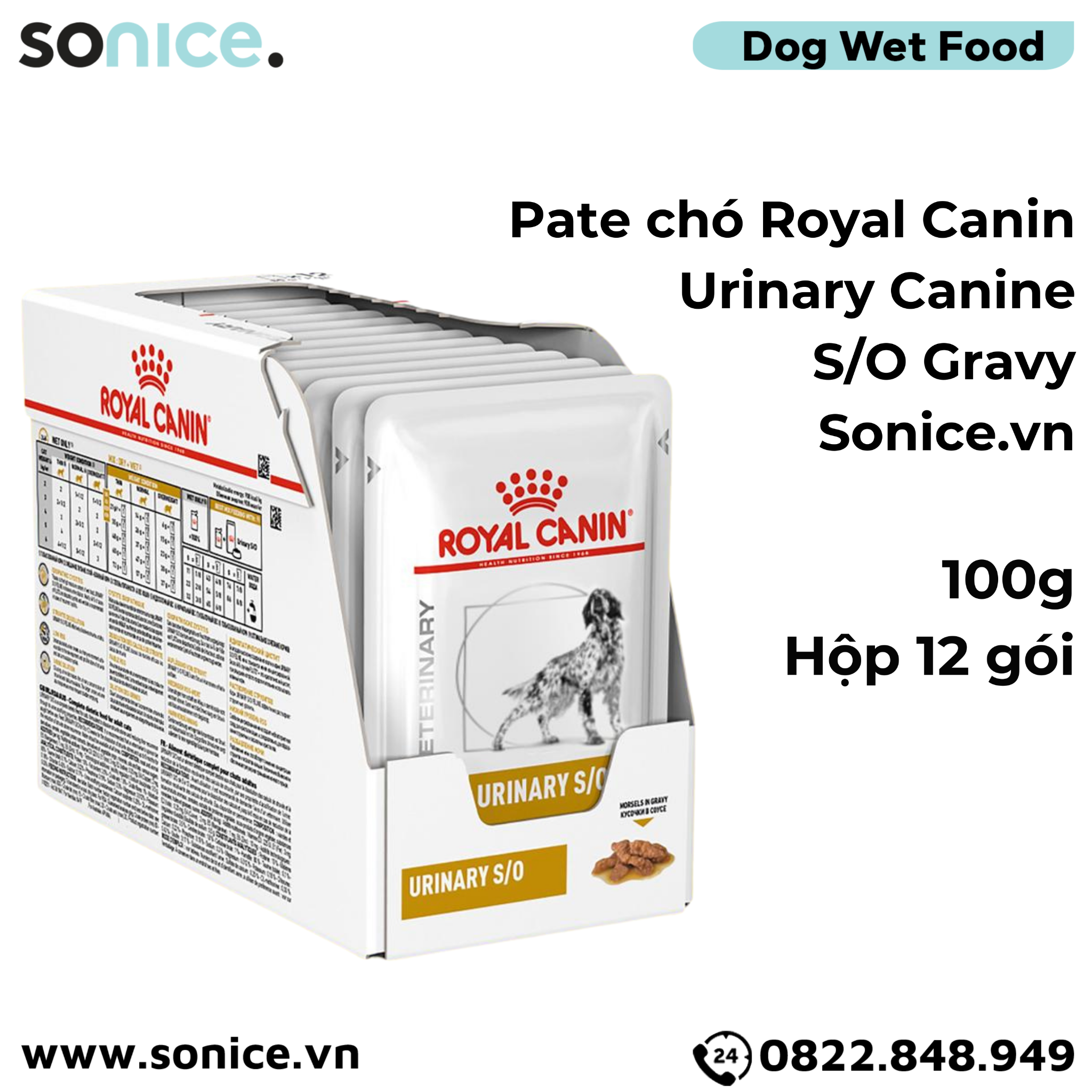  Pate chó Royal Canin Urinary Canine S/O Gravy 100g - Hộp 12 gói - Hỗ trợ trị sỏi bàng quang SONICE. 